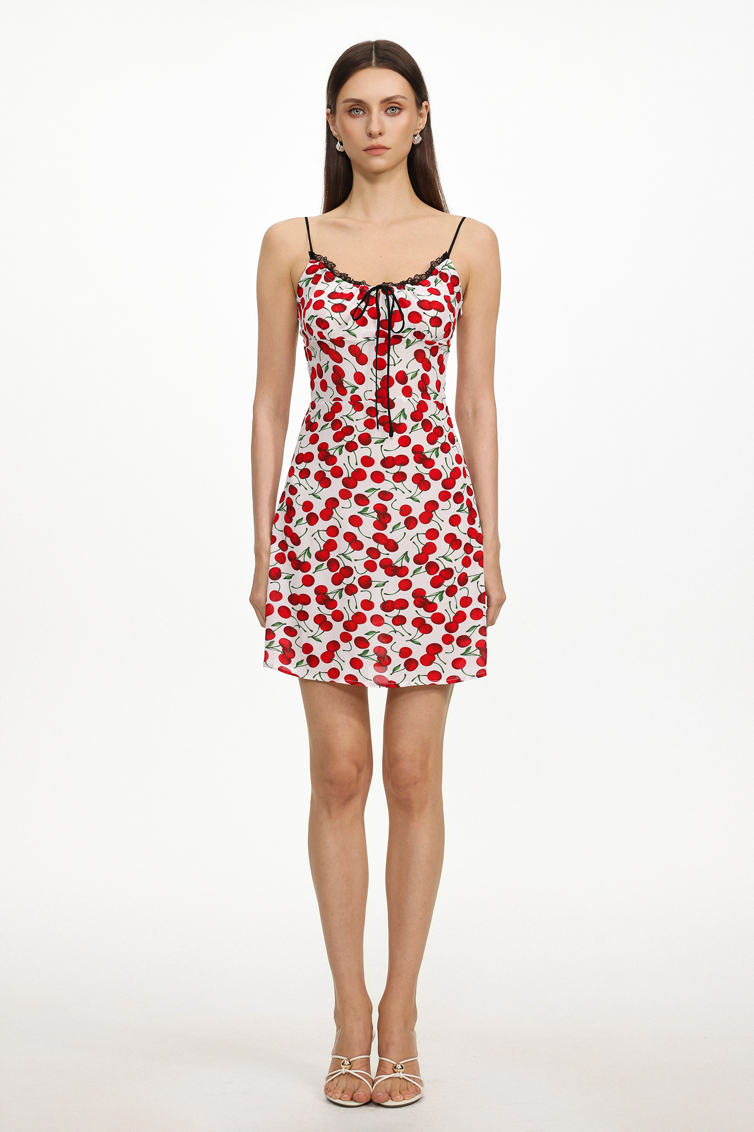 Eleanore Resort Cinched Sleeveless Cherry Print Chiffon Mini Dress