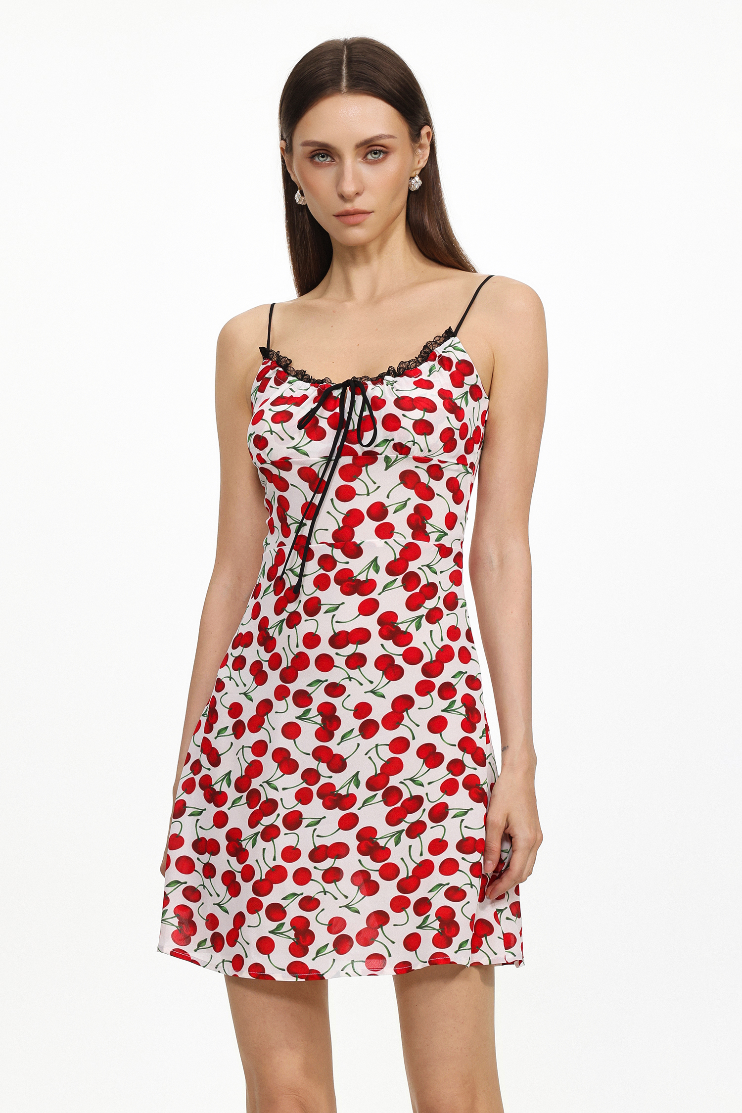 Eleanore Resort Cinched Sleeveless Cherry Print Chiffon Mini Dress