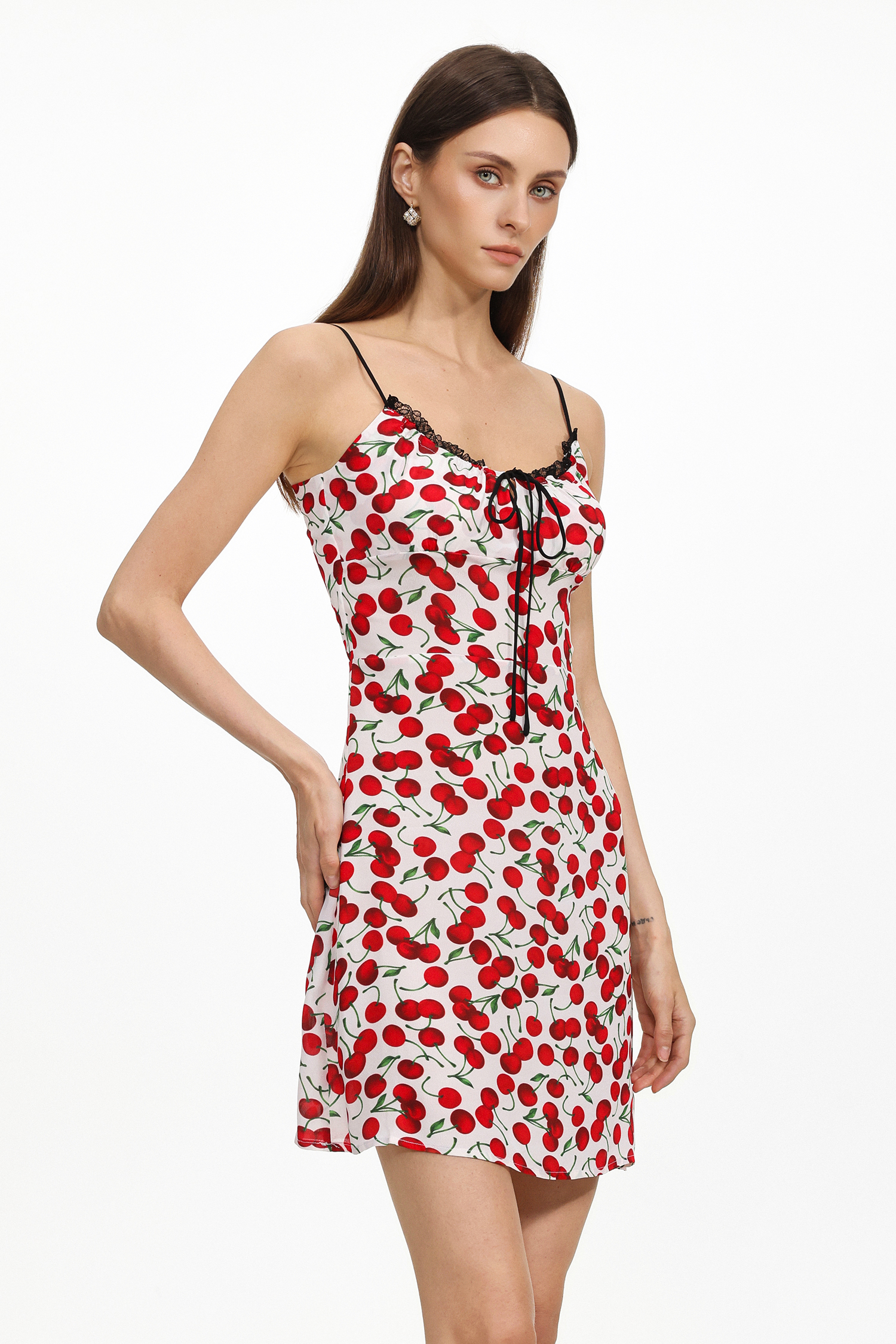 Eleanore Resort Cinched Sleeveless Cherry Print Chiffon Mini Dress