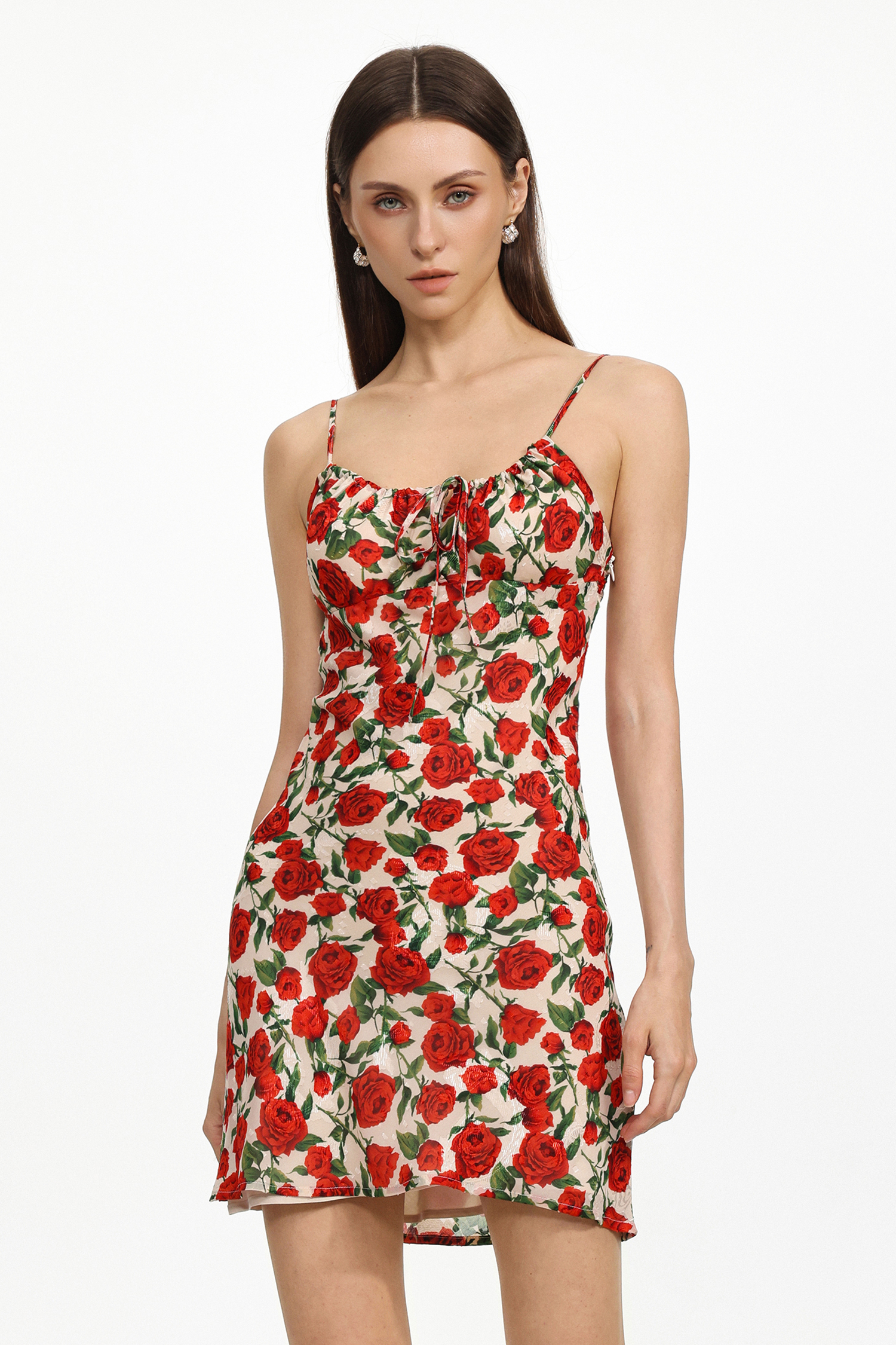 Dorte Resort Cinched Sleeveless Ruched Floral Print Woven Mini Dress