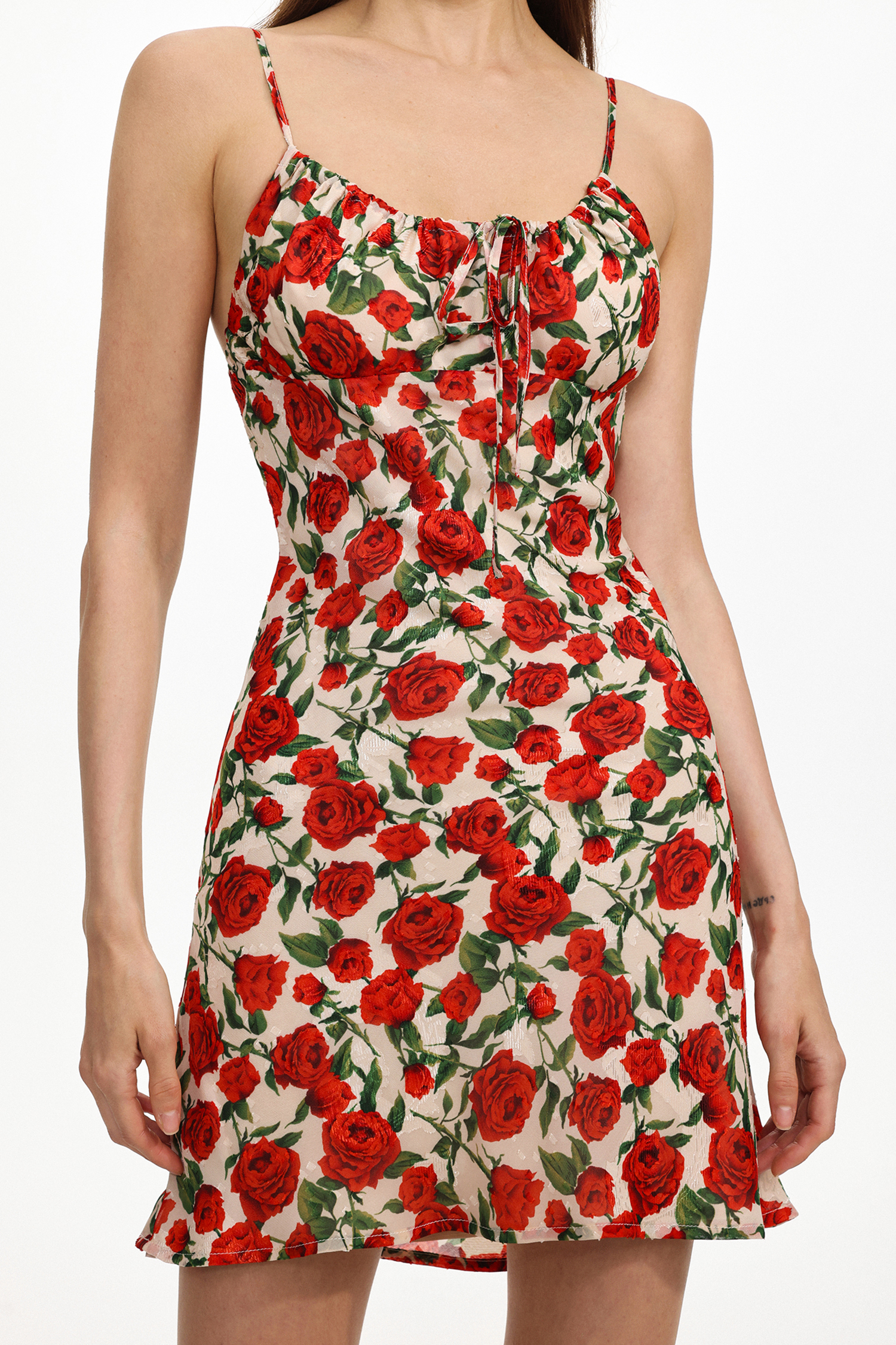 Dorte Resort Cinched Sleeveless Ruched Floral Print Woven Mini Dress
