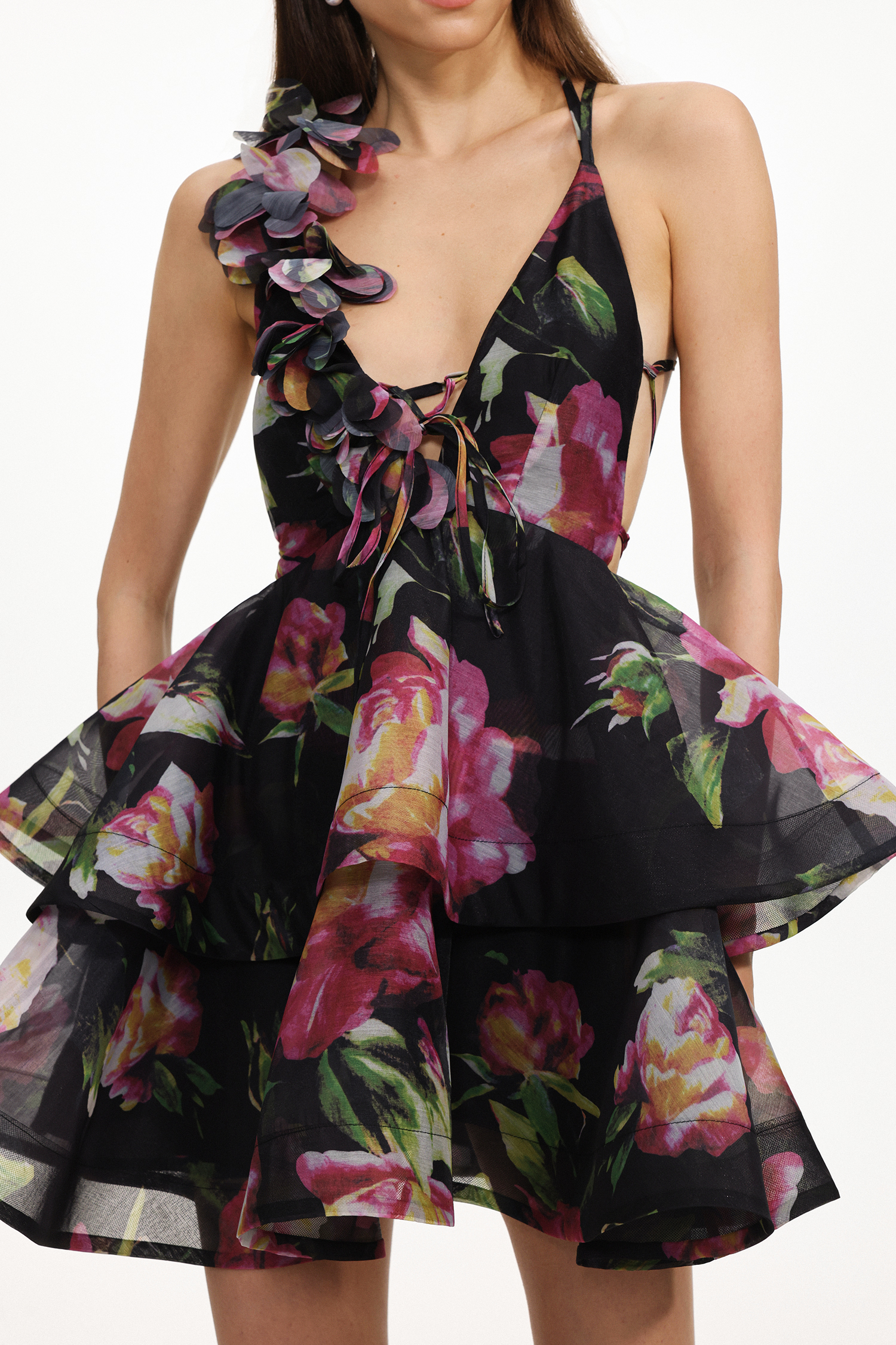 Sophia Resort Flowy V Neck Sleeveless Floral Print Woven Mini Dress