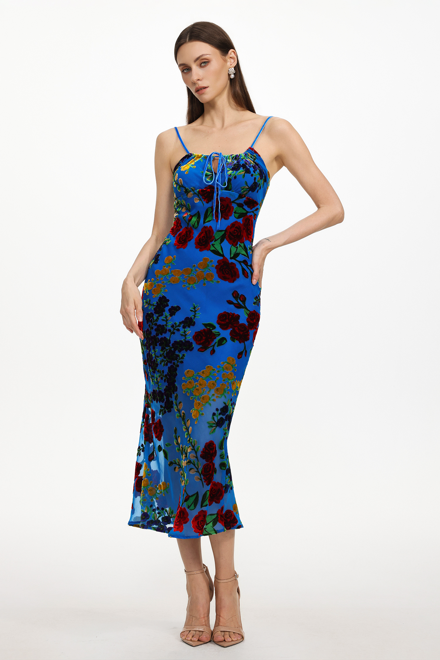 Ena Resort Cinched Sleeveless Floral Print Knit Maxi Dress