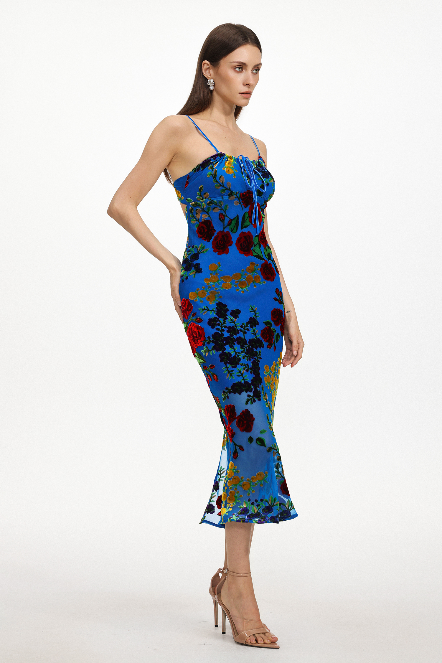 Ena Resort Cinched Sleeveless Floral Print Knit Maxi Dress