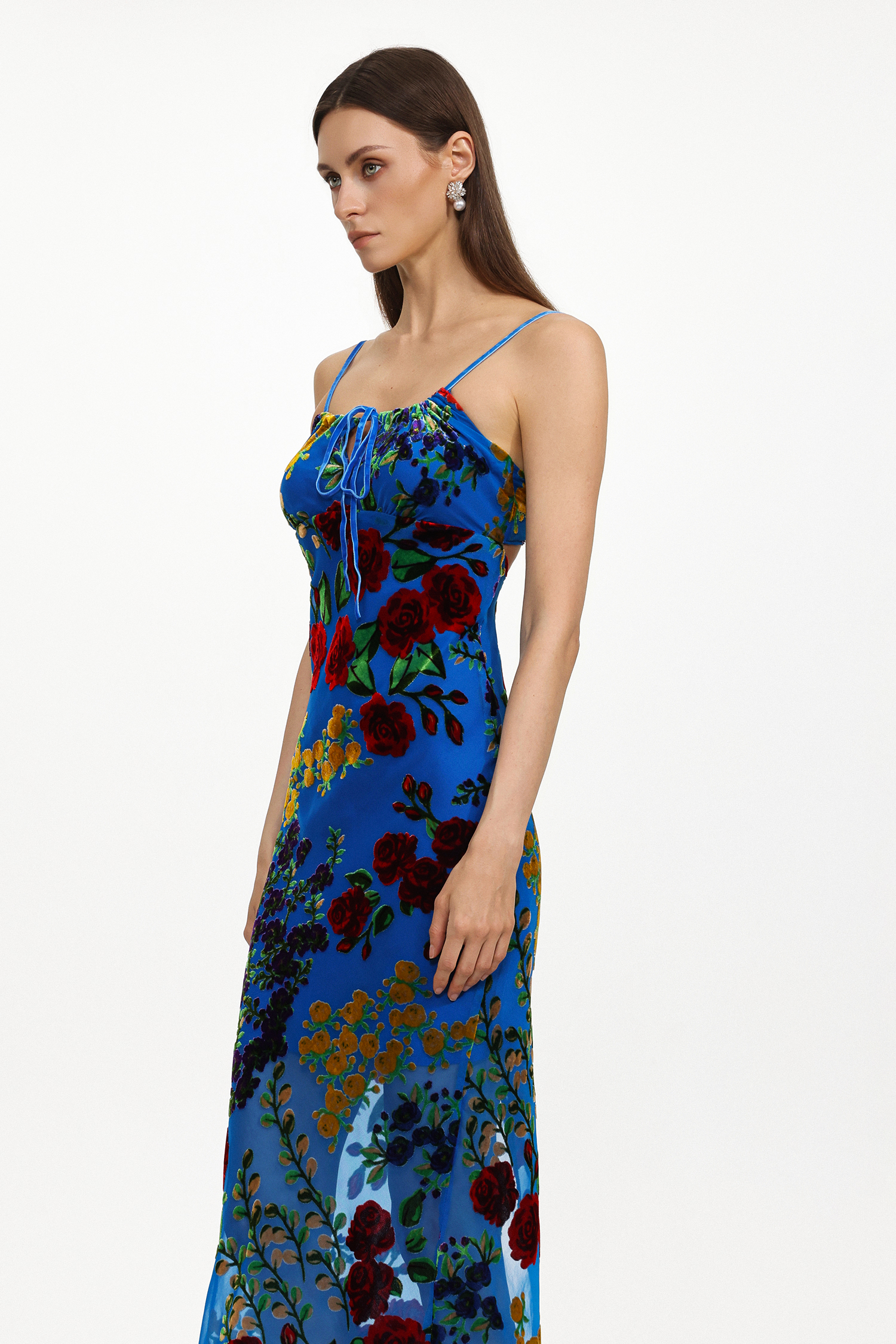 Ena Resort Cinched Sleeveless Floral Print Knit Maxi Dress
