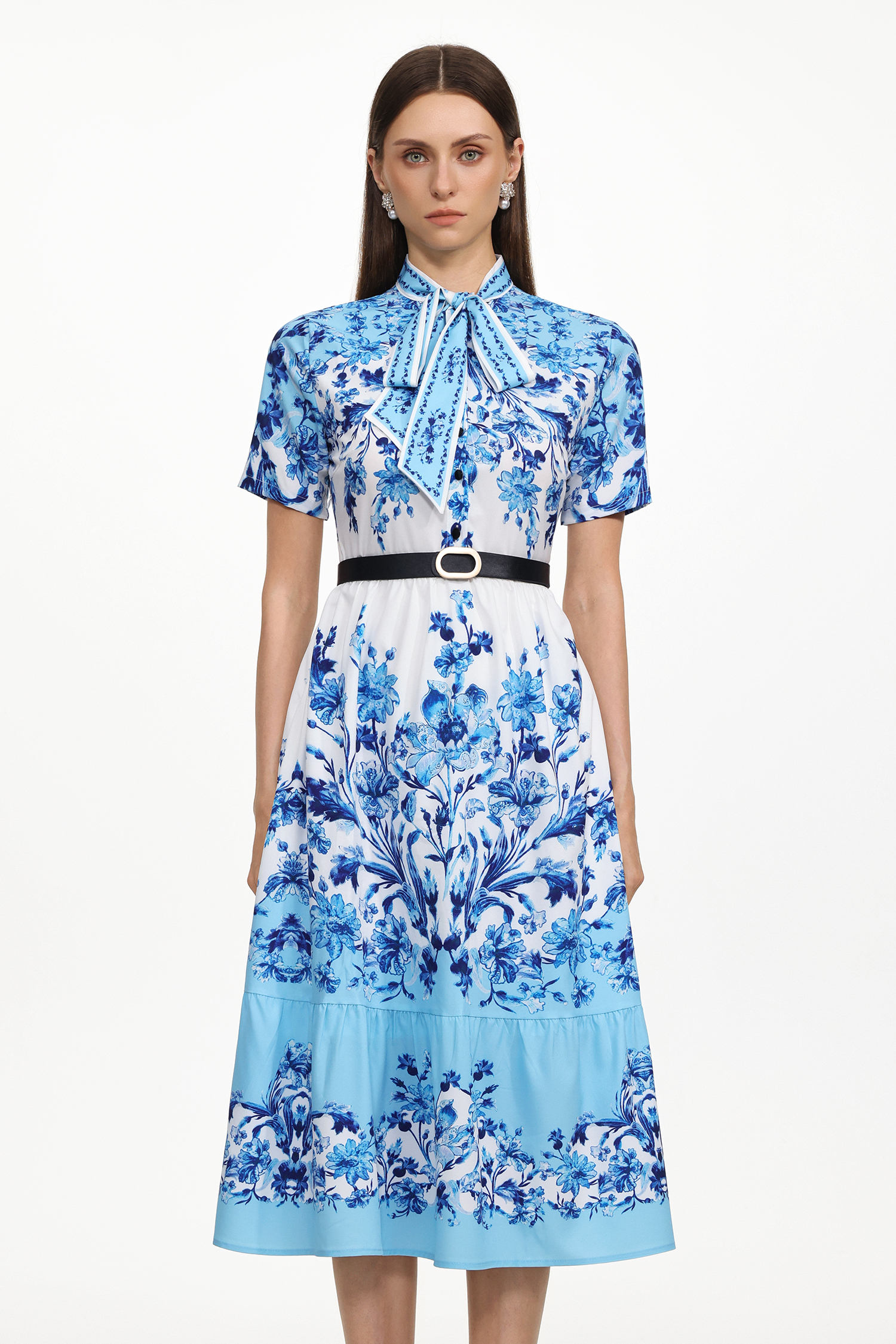 Lorena Resort Flowy Short Sleeve Floral Print Woven Midi Dress