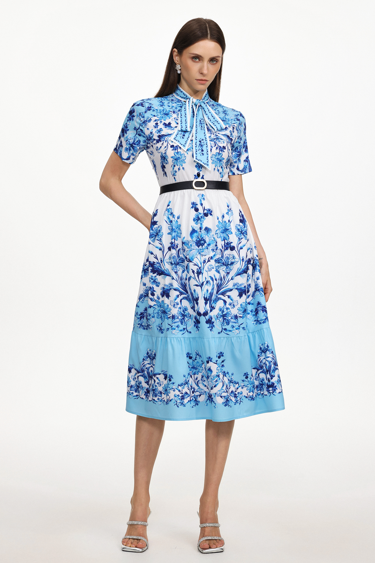 Lorena Resort Flowy Short Sleeve Floral Print Woven Midi Dress