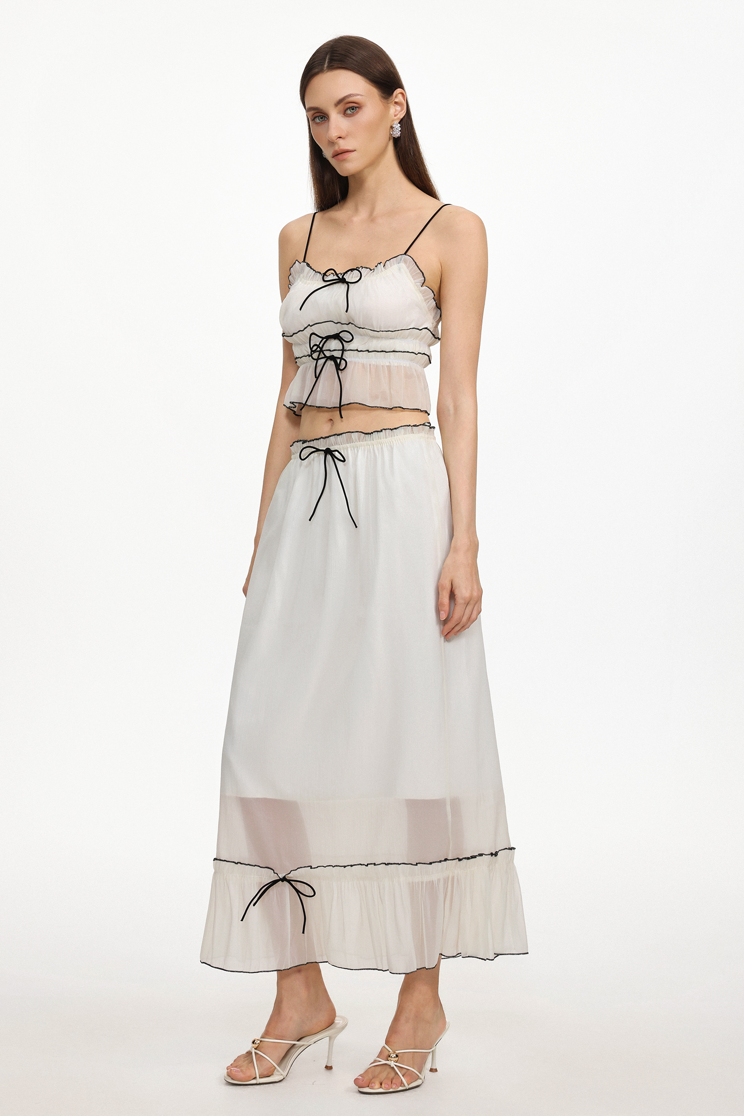 Teresa Resort Flowy Sleeveless Bow Ruched Woven Top and Skirt Two Piece Set