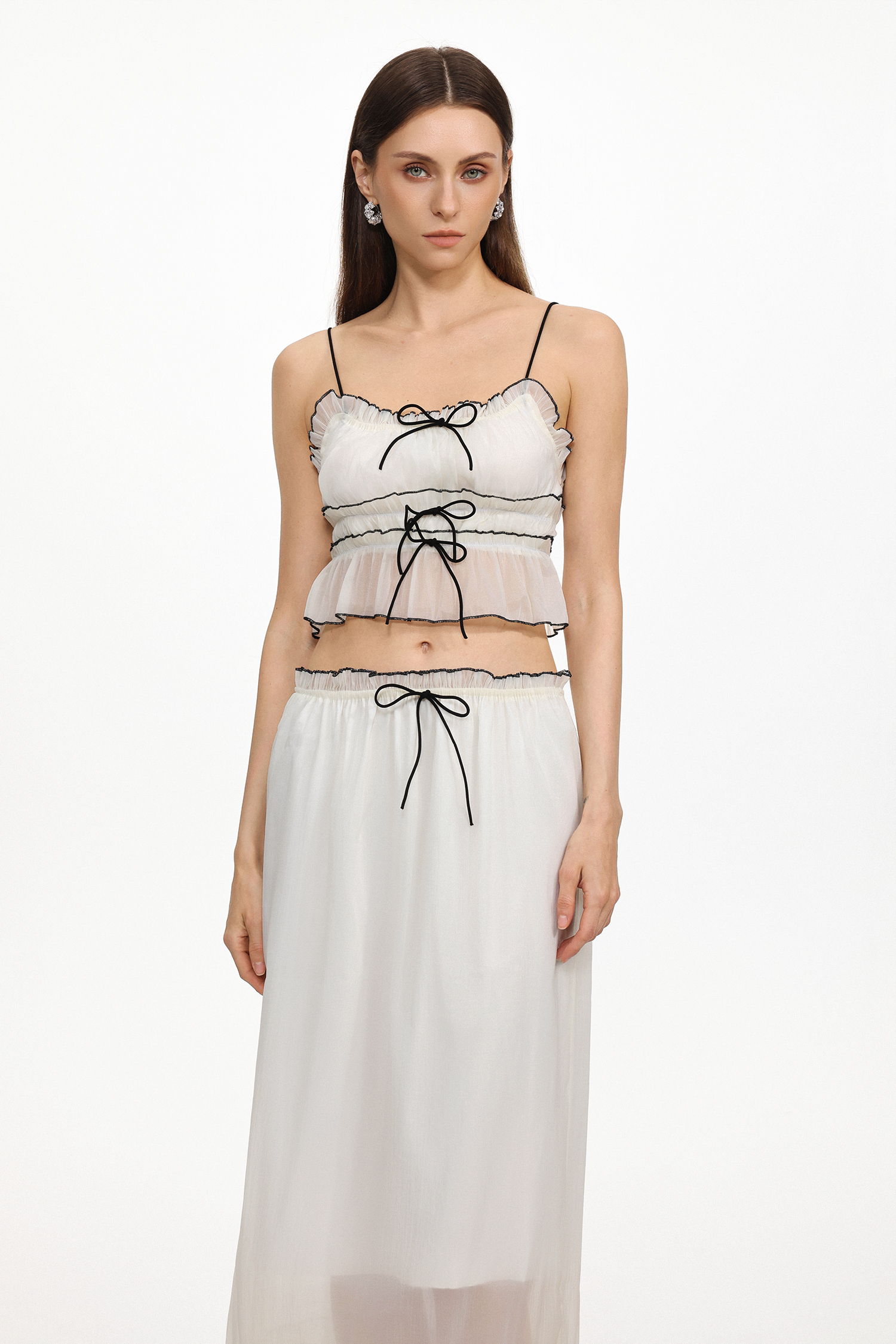 Teresa Resort Flowy Sleeveless Bow Ruched Woven Top and Skirt Two Piece Set