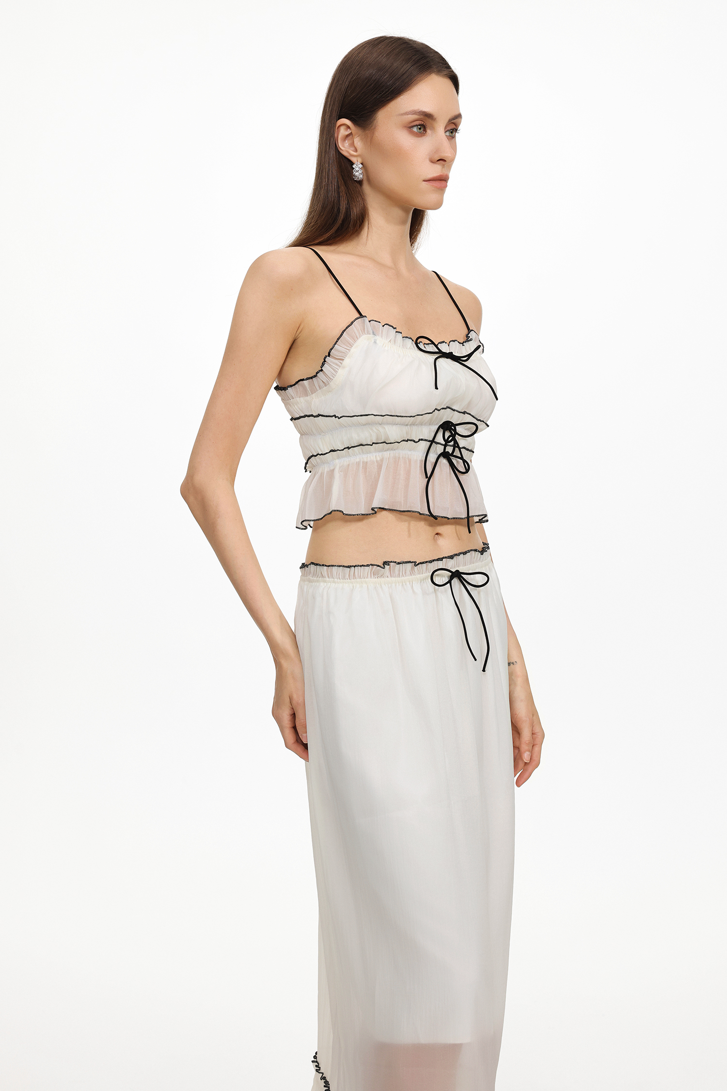 Teresa Resort Flowy Sleeveless Bow Ruched Woven Top and Skirt Two Piece Set