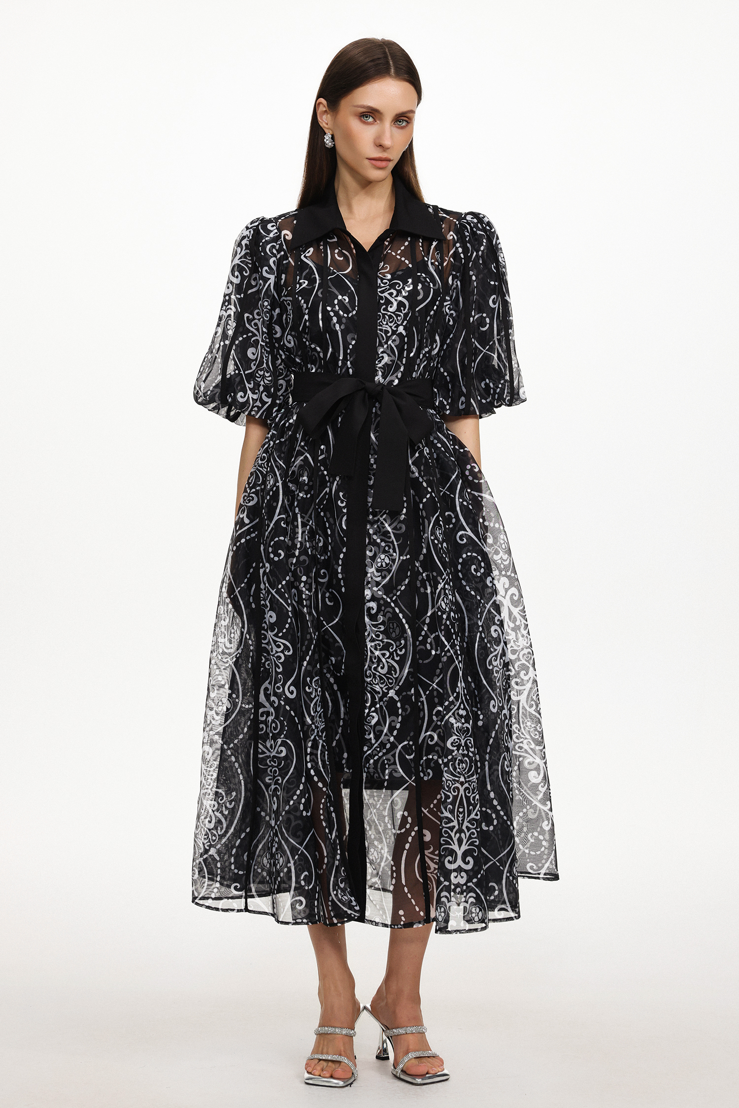 Vakana Resort Flowy Puff Sleeve Floral Woven Maxi Dress