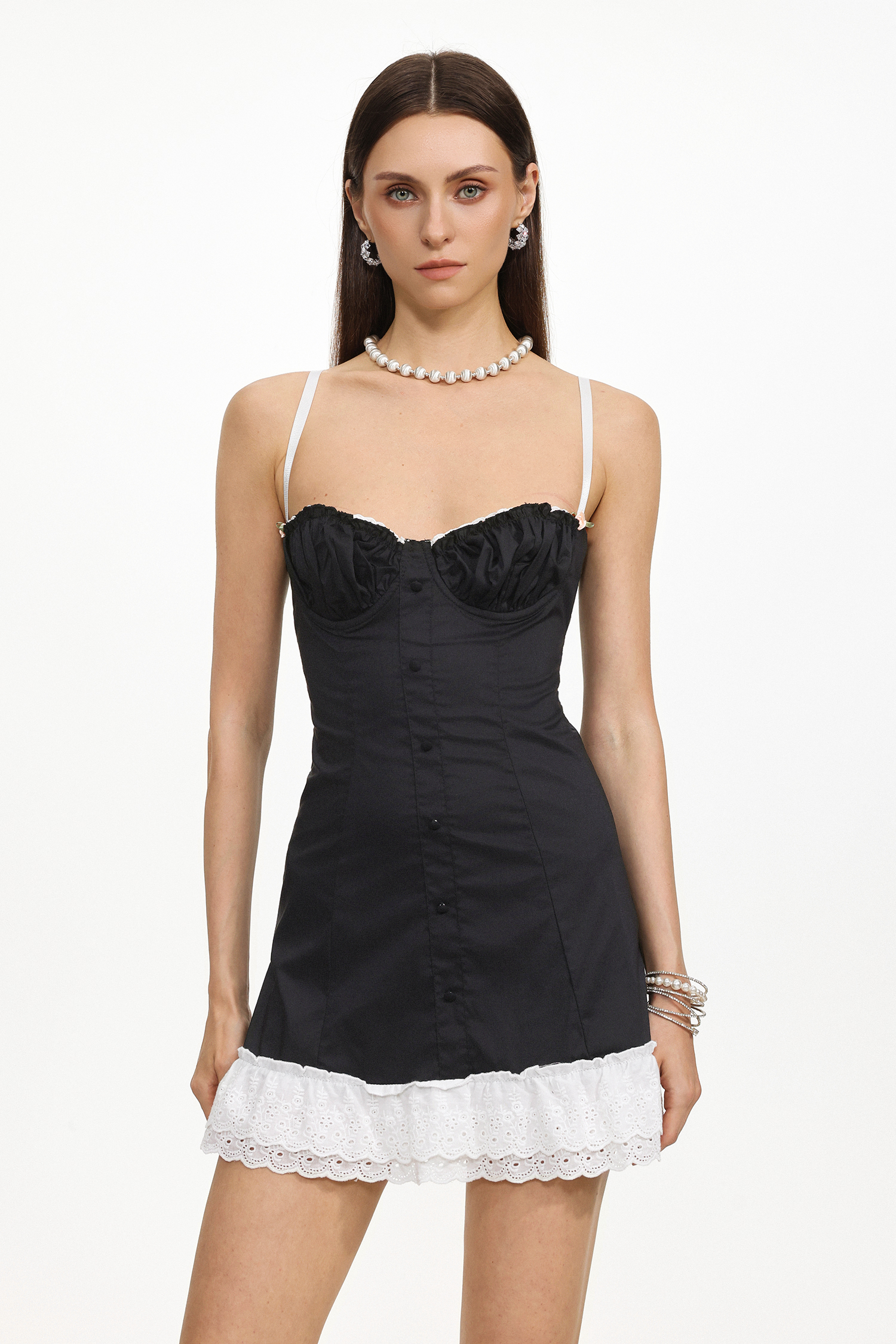 Sienna Elegant Tailored Sleeveless Ruched Ruffle Woven Mini Dress