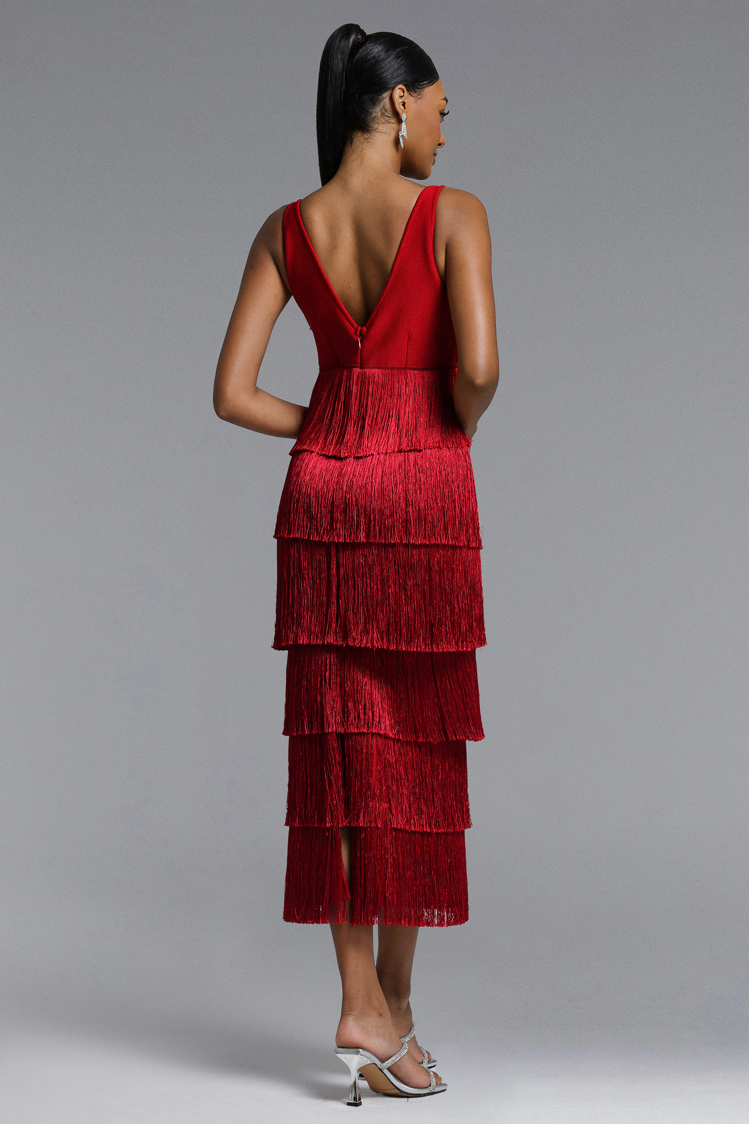 Ingrid Romantic Contour V Neck Fringe Lace Bandage Maxi Dress