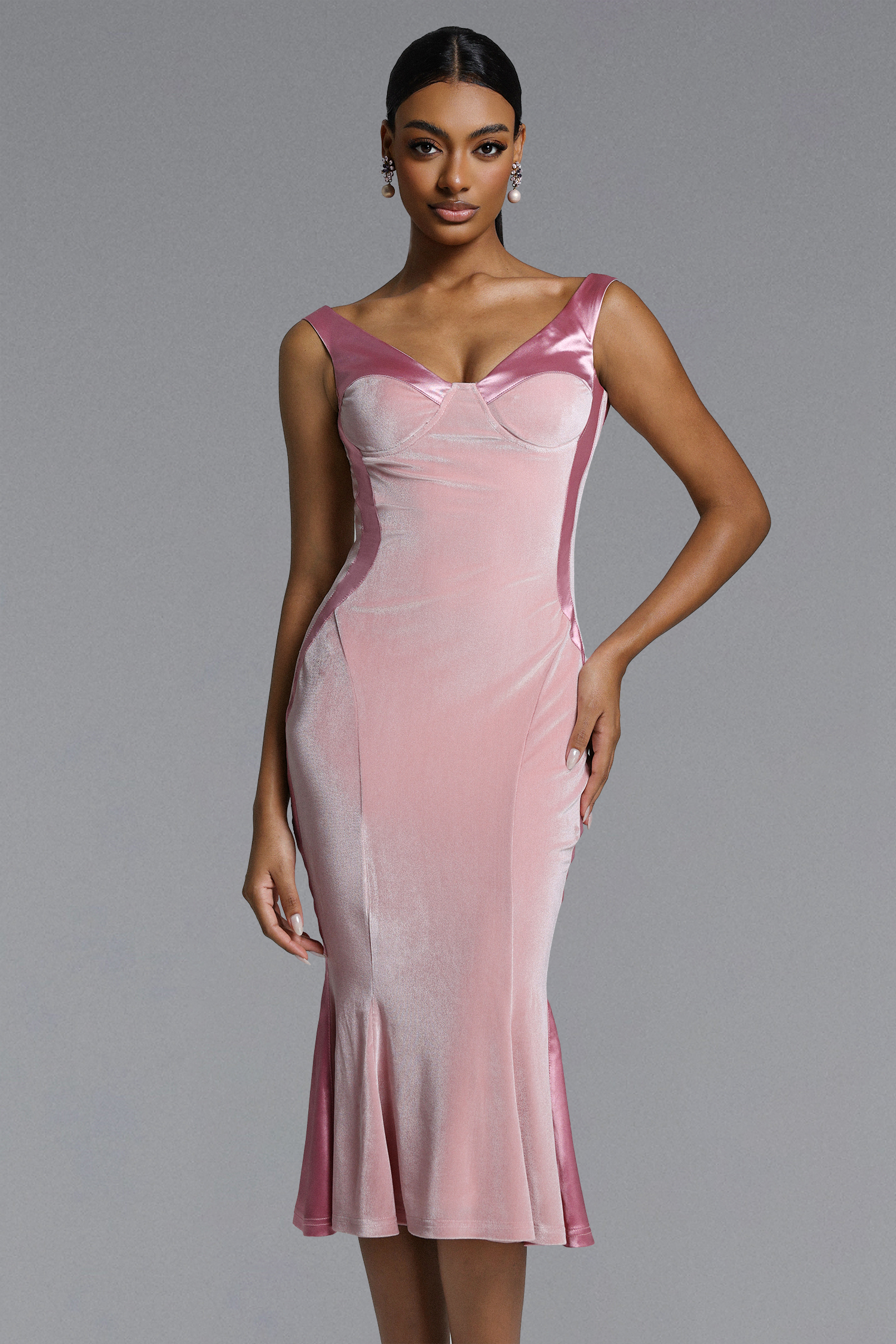 Karin Chic Contour Off Shoulder Velvet Midi Dress