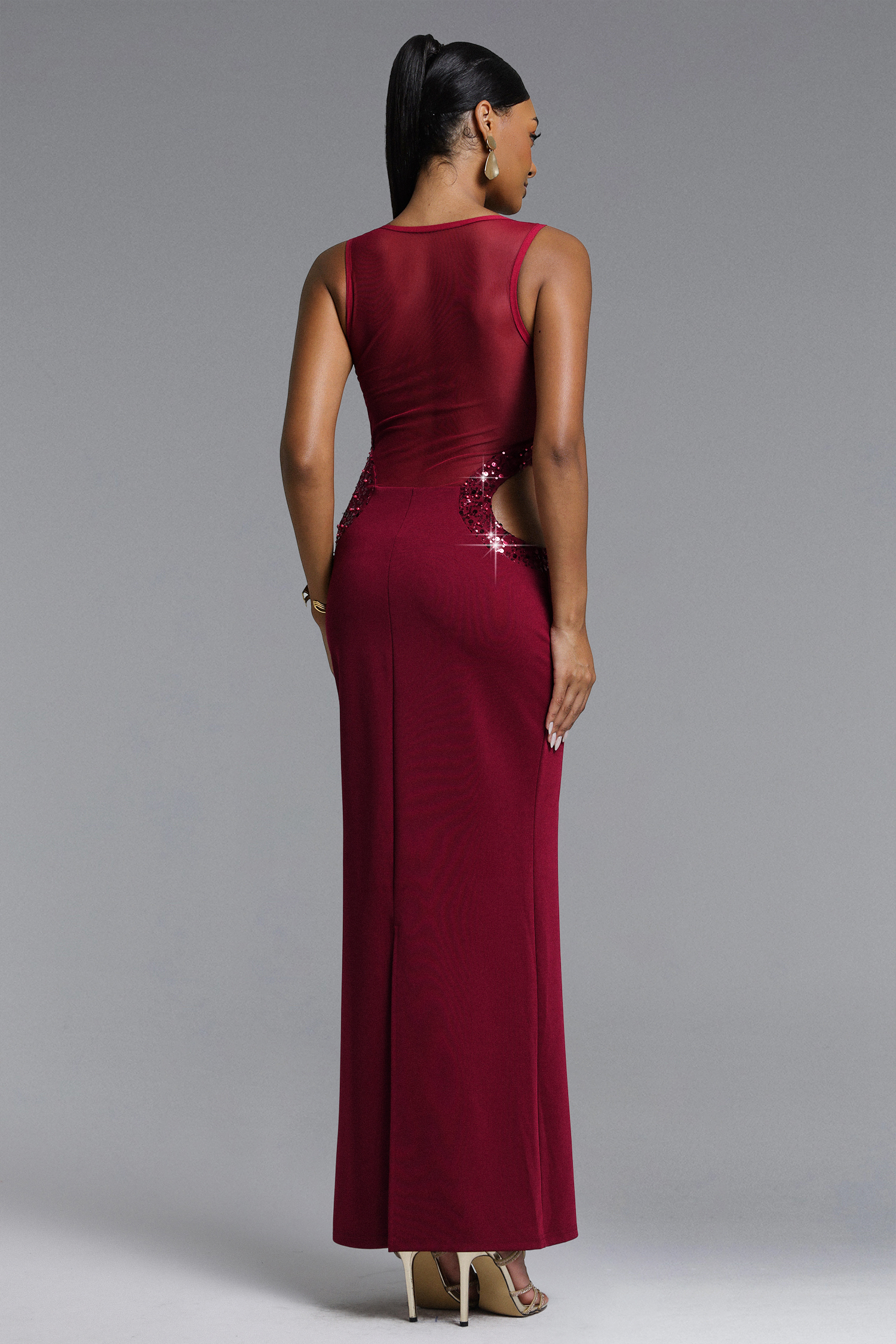 Elay Romantic Contour Cut Out Sequin Maxi Dress