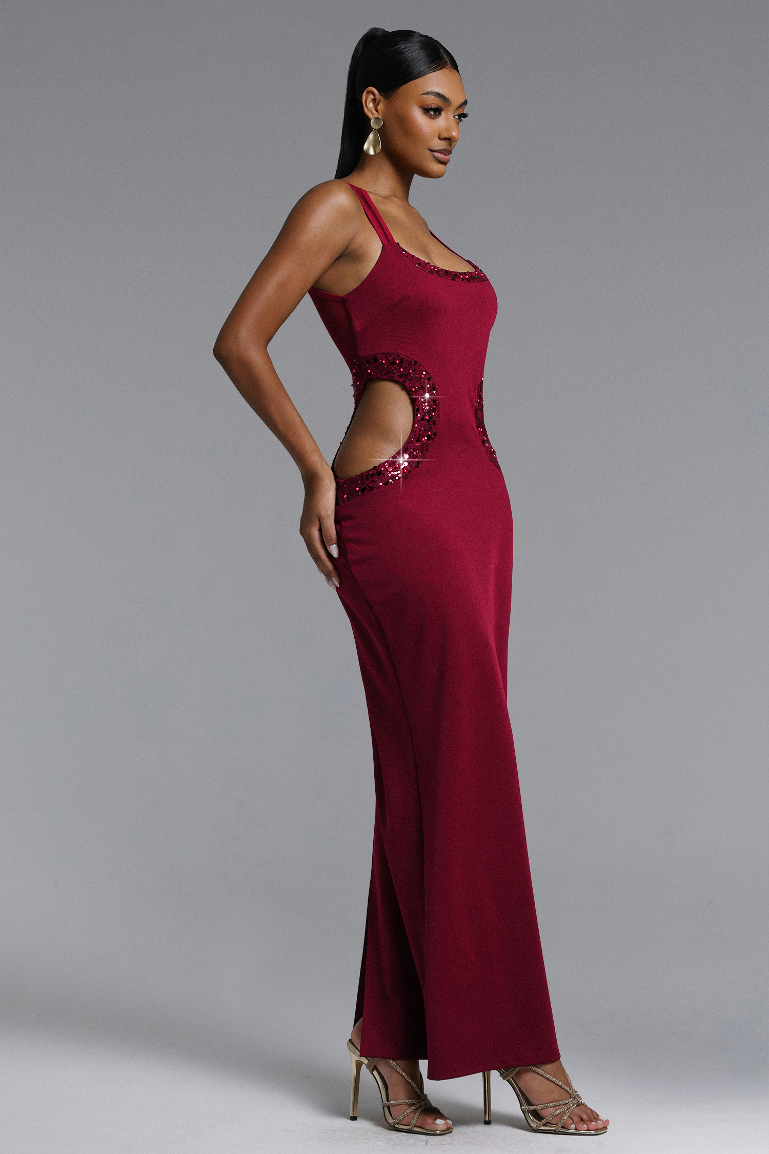 Elay Romantic Contour Cut Out Sequin Maxi Dress