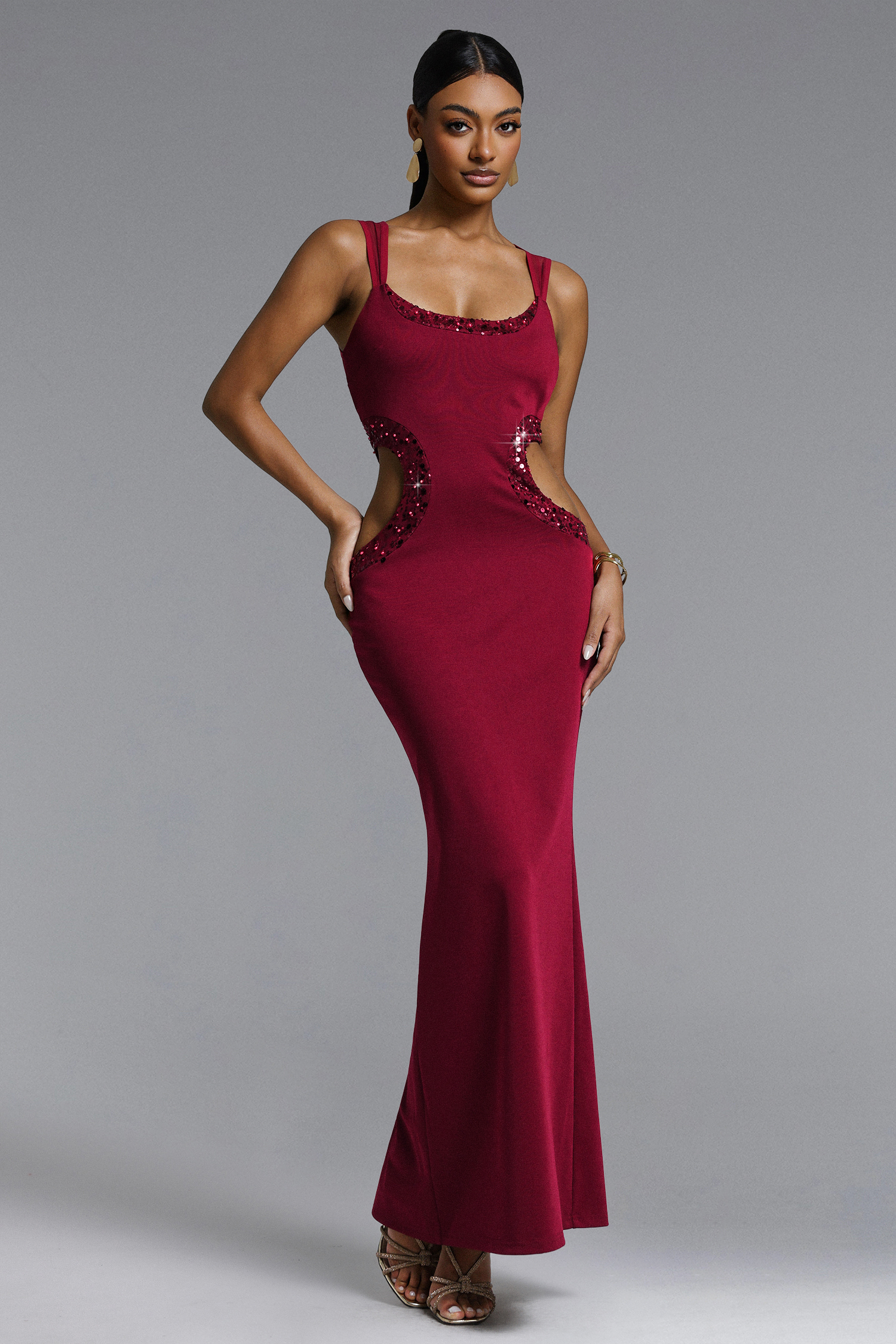 Elay Romantic Contour Cut Out Sequin Maxi Dress