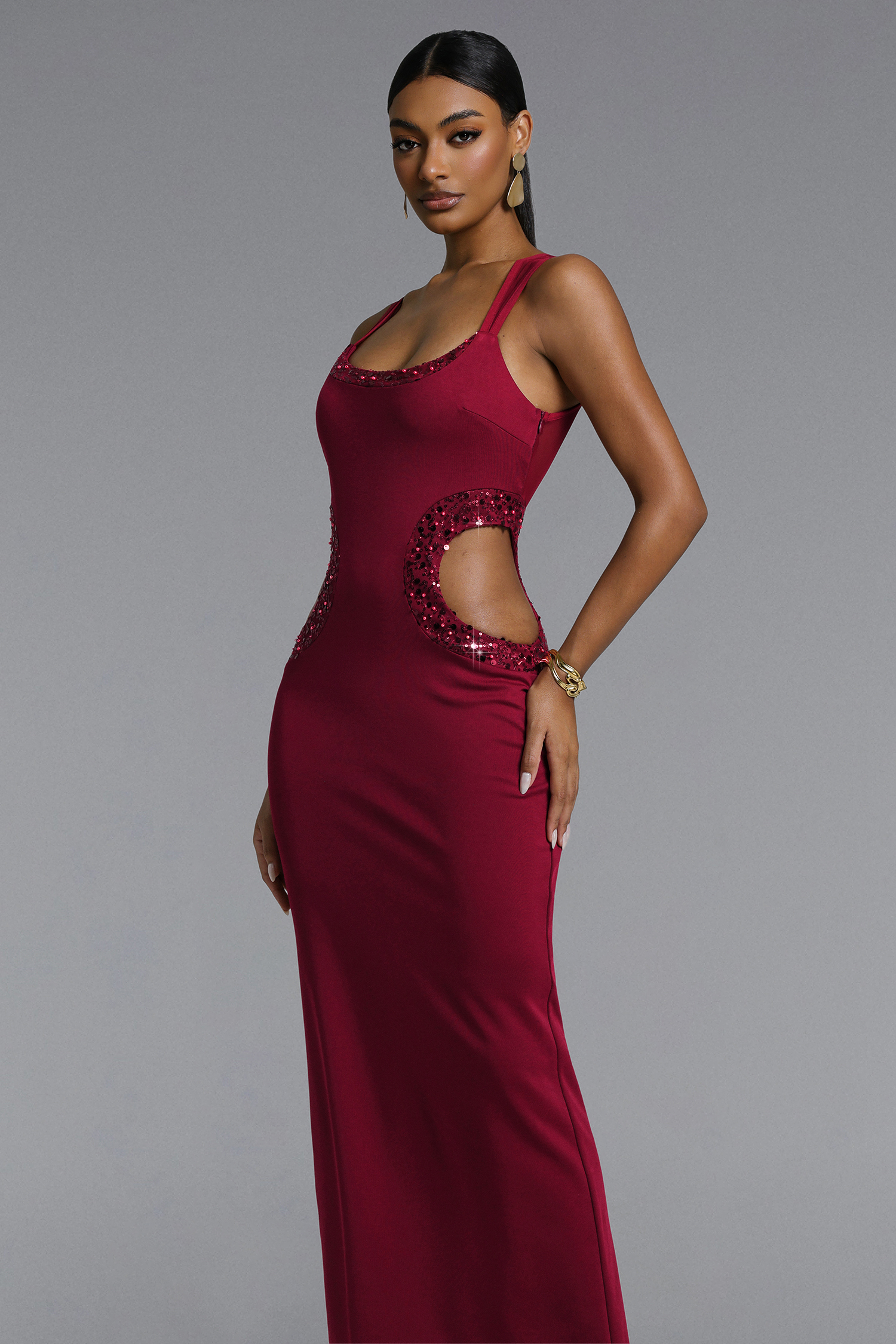 Elay Romantic Contour Cut Out Sequin Maxi Dress