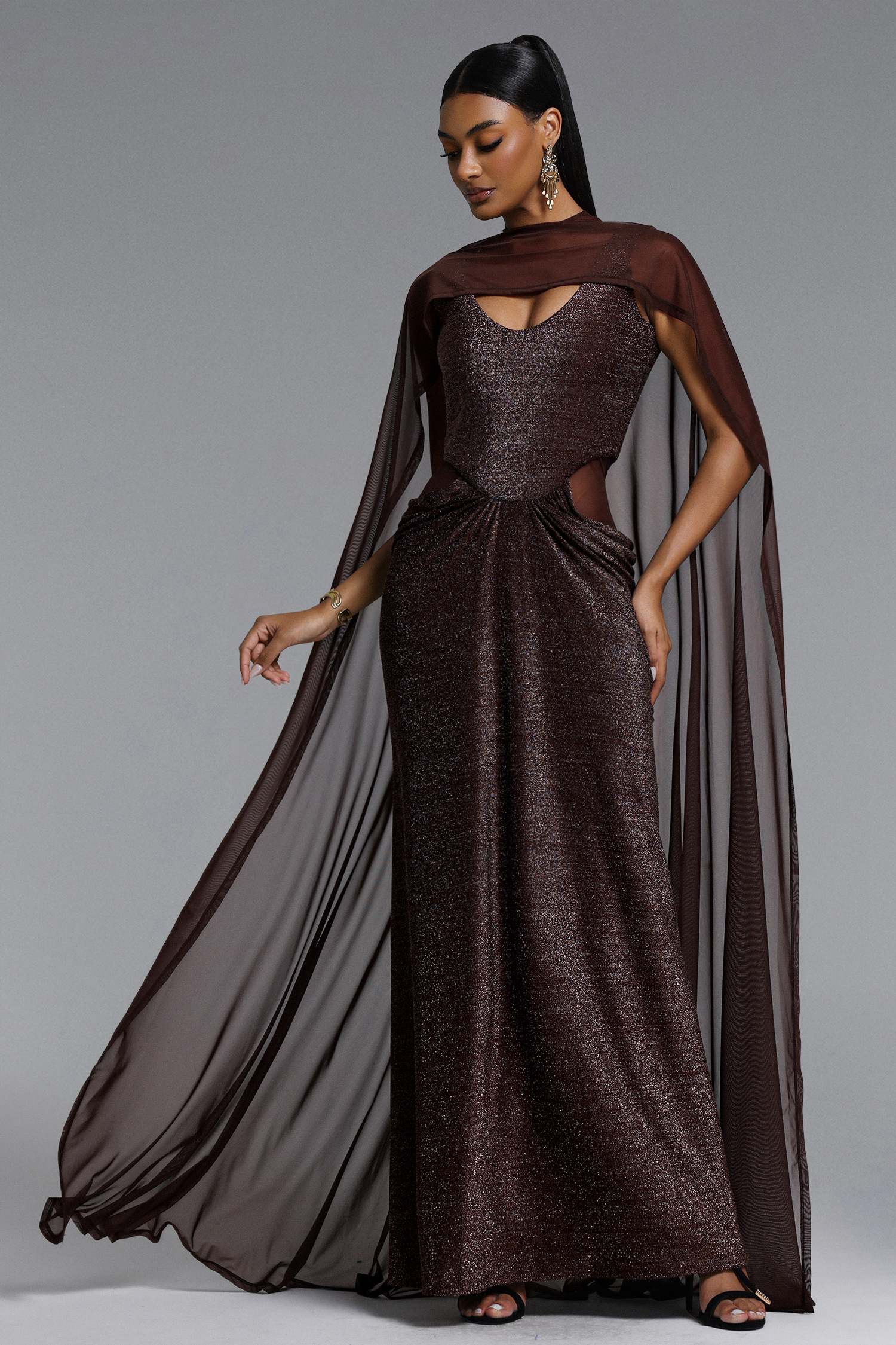 Keely Chic Contour Sleeveless Ruched Lurex Knit Maxi Dress