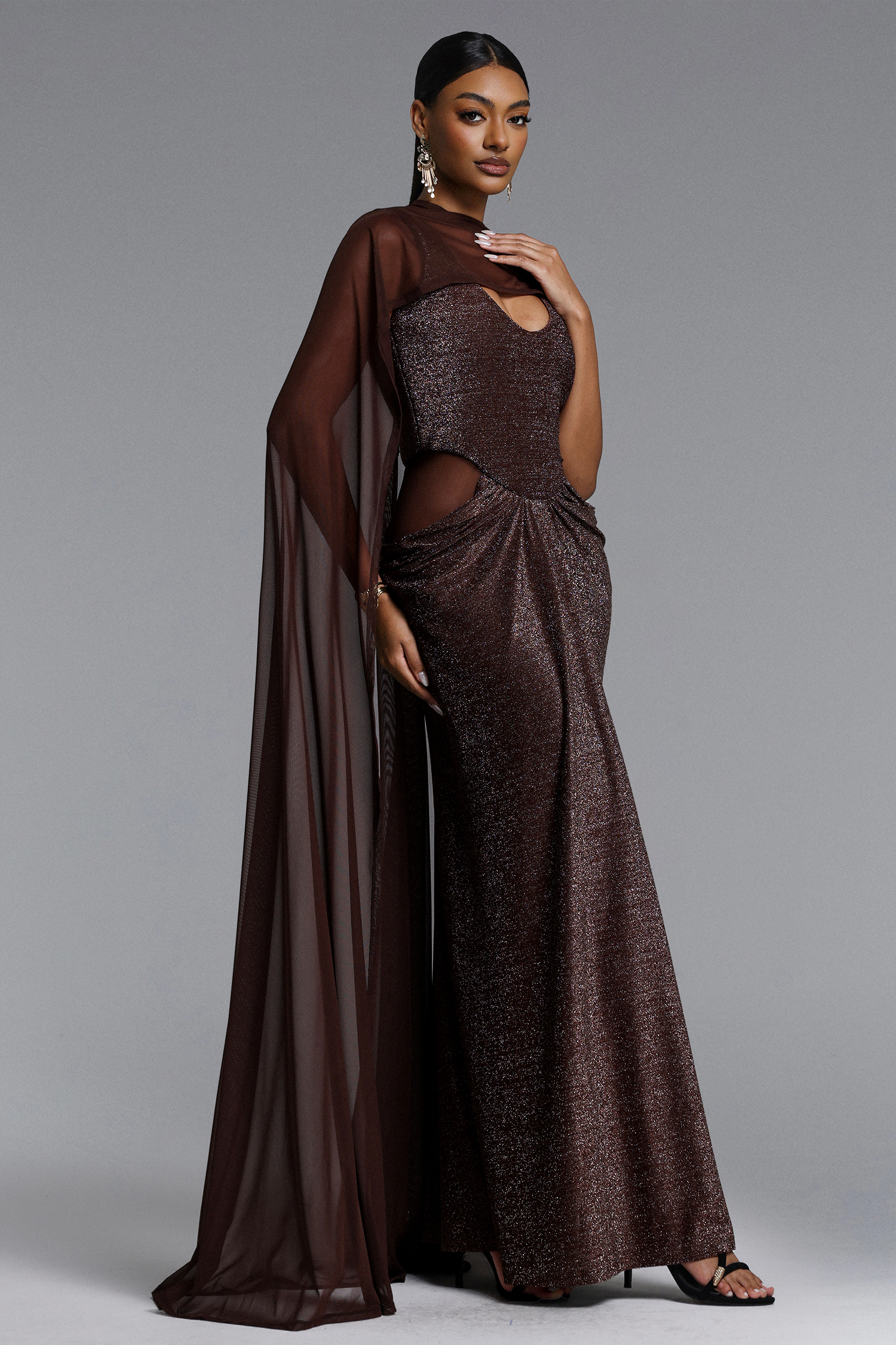 Keely Chic Contour Sleeveless Ruched Lurex Knit Maxi Dress