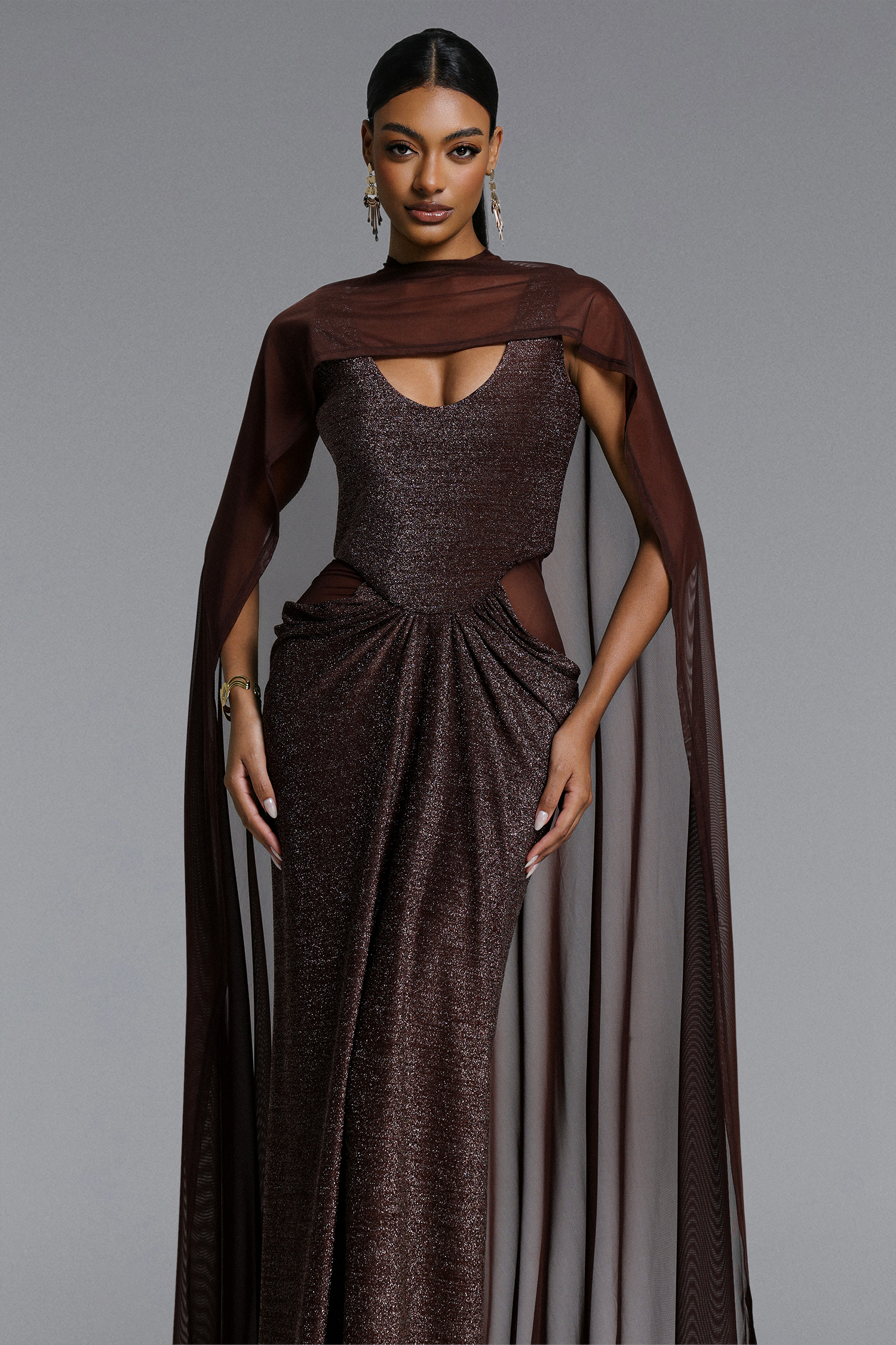 Keely Chic Contour Sleeveless Ruched Lurex Knit Maxi Dress