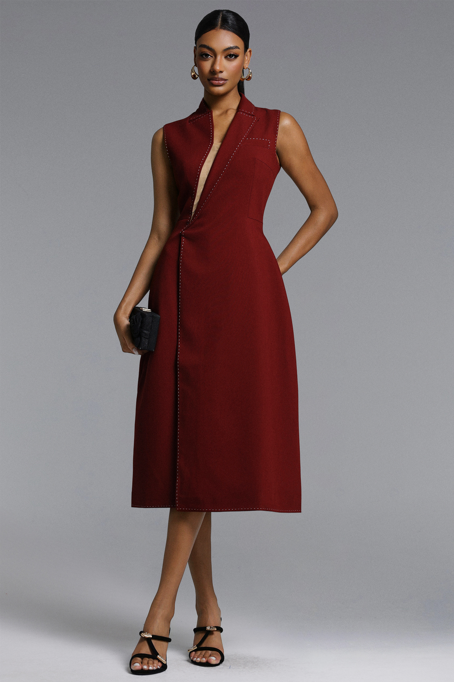 Wenrey Classic Tailored Sleeveless Cut Out Woven Maxi Dress