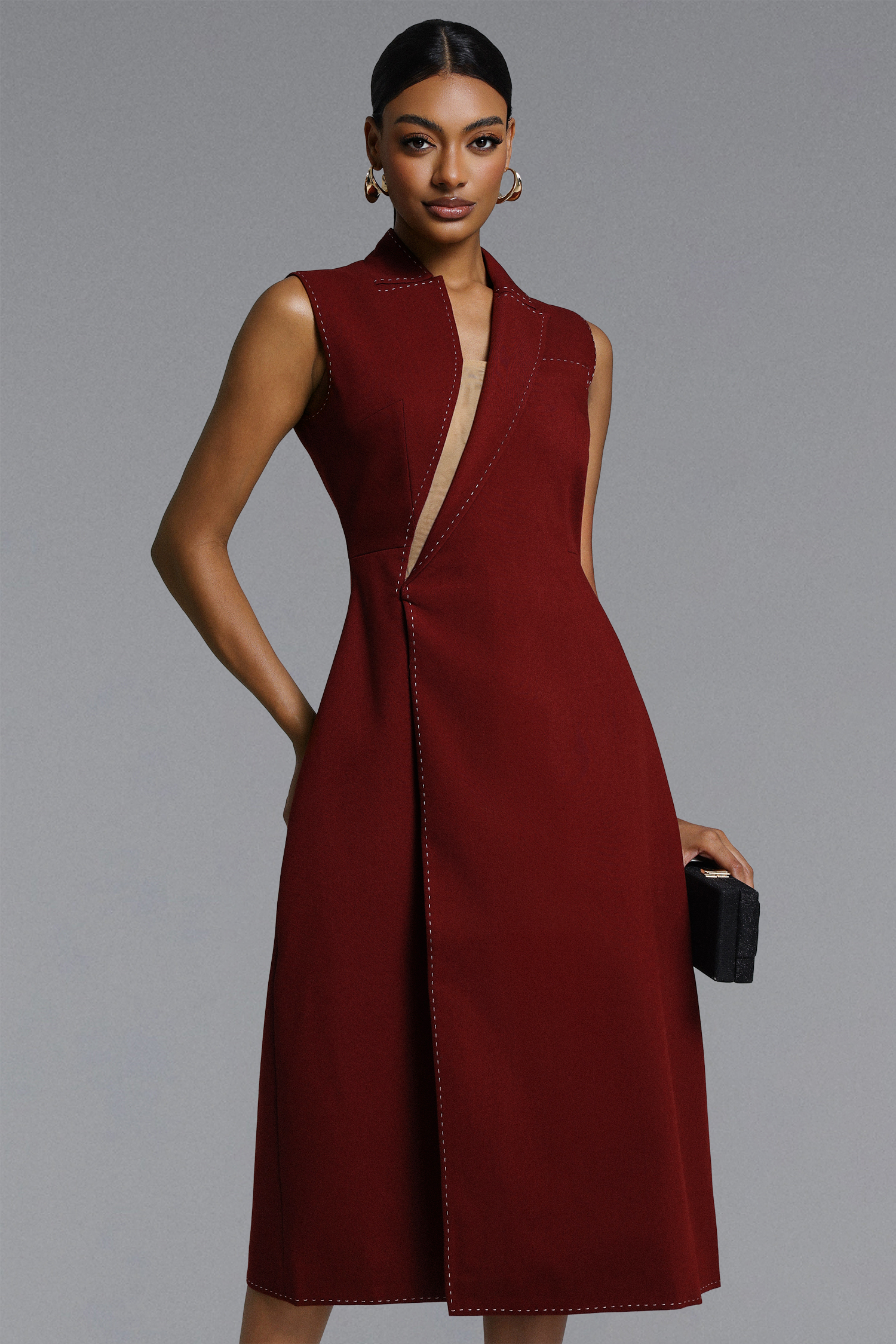 Wenrey Classic Tailored Sleeveless Cut Out Woven Maxi Dress