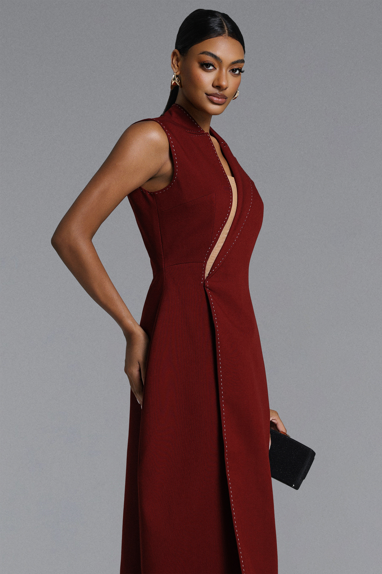 Wenrey Classic Tailored Sleeveless Cut Out Woven Maxi Dress