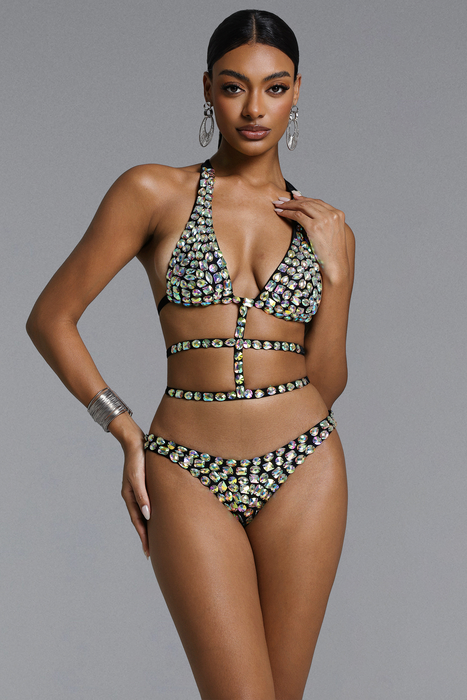 Georgiana Sexy Stripe Rhinestone Bikini