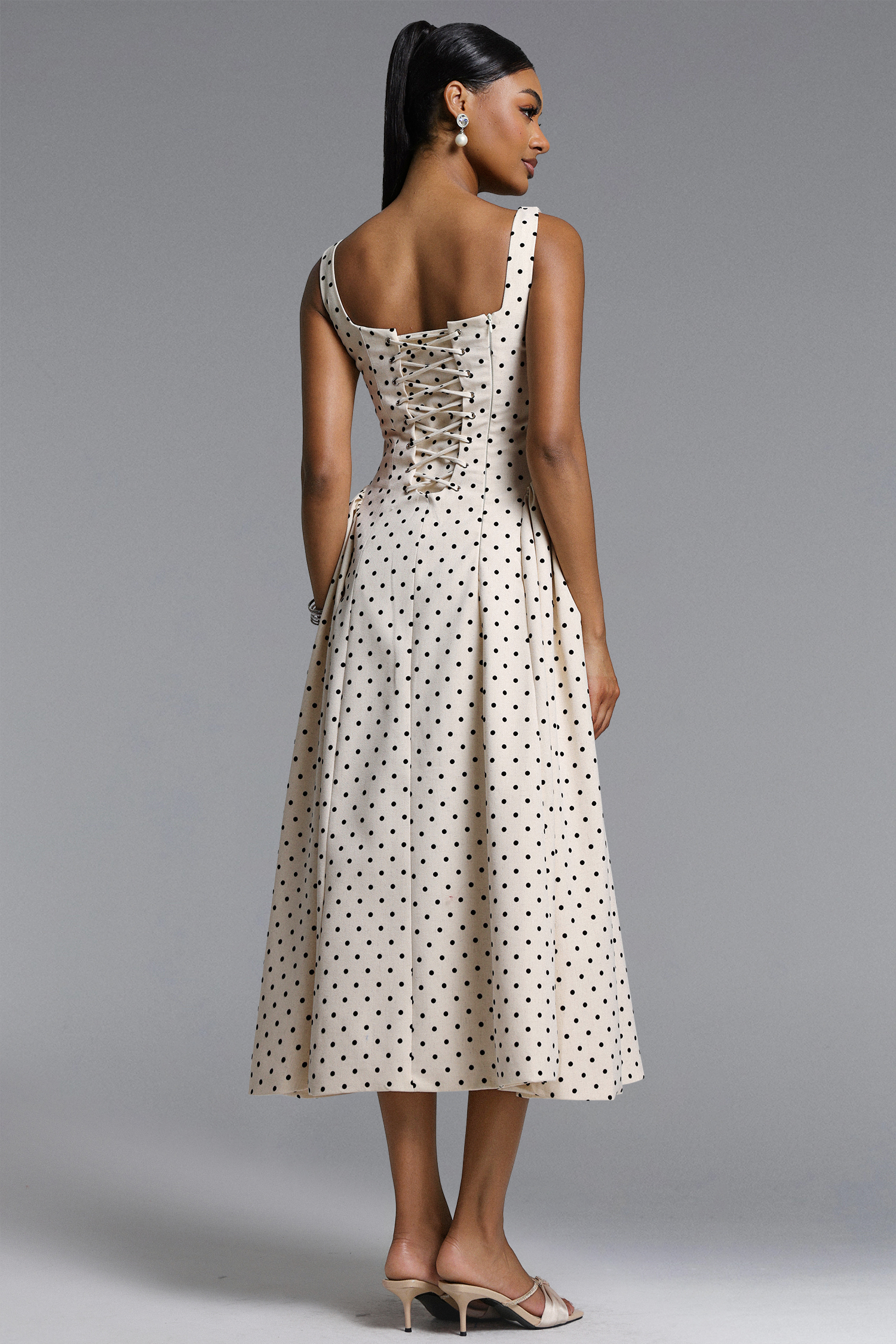 Roie Classic Tailored Square Neck Polka Dot Maxi Dress