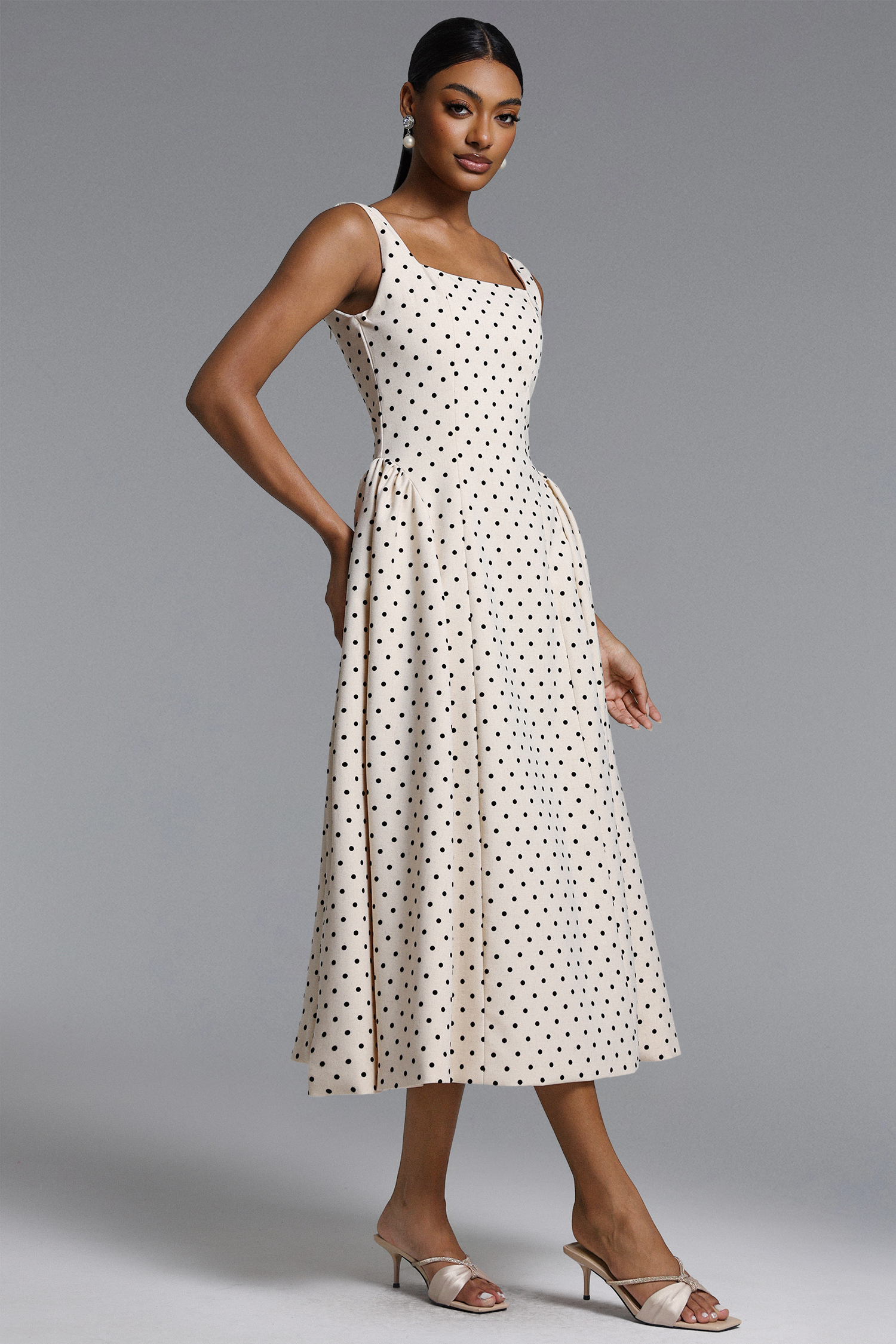 Roie Classic Tailored Square Neck Polka Dot Maxi Dress