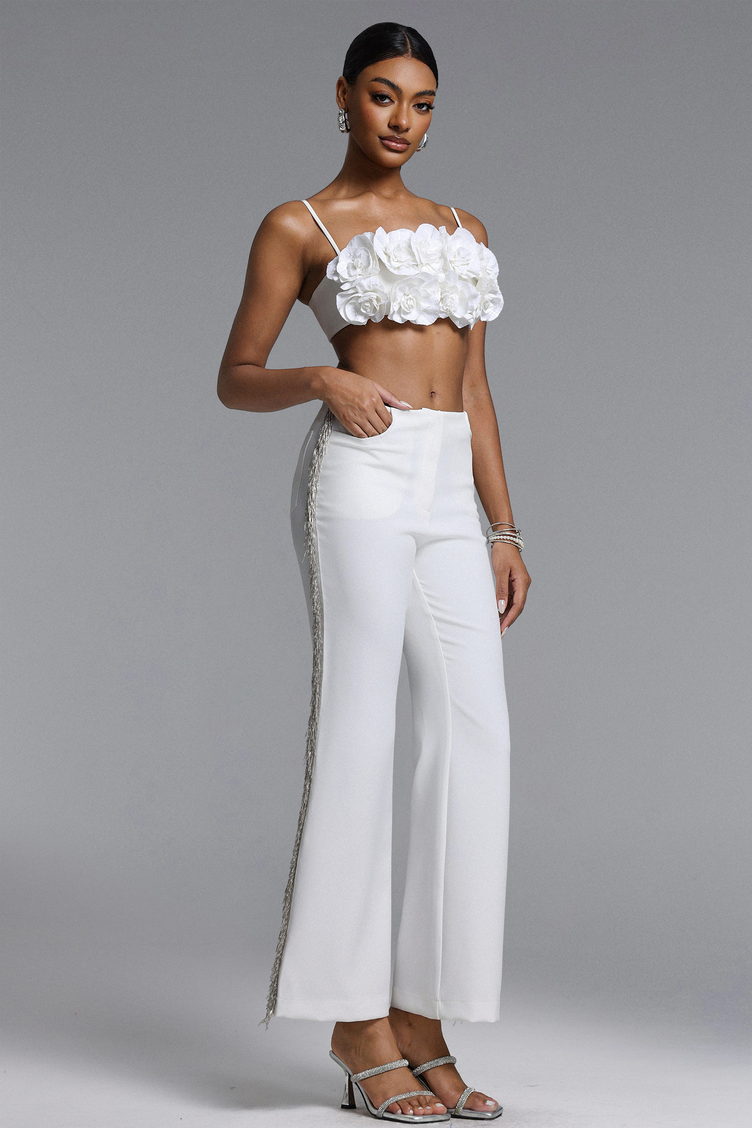 Wilson Chic Tailored Floral Crop Top and Pant Set