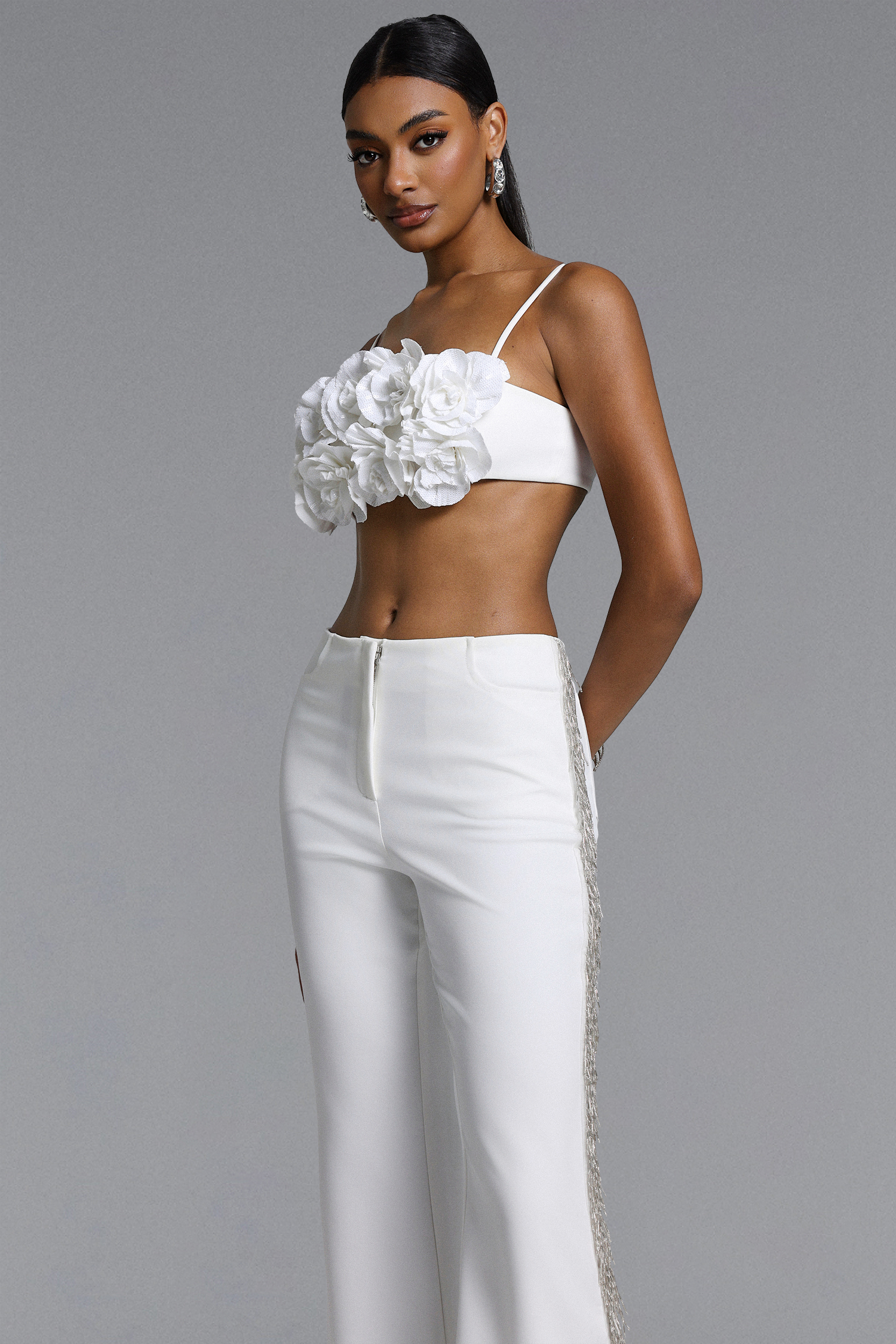 Wilson Chic Tailored Floral Crop Top and Pant Set