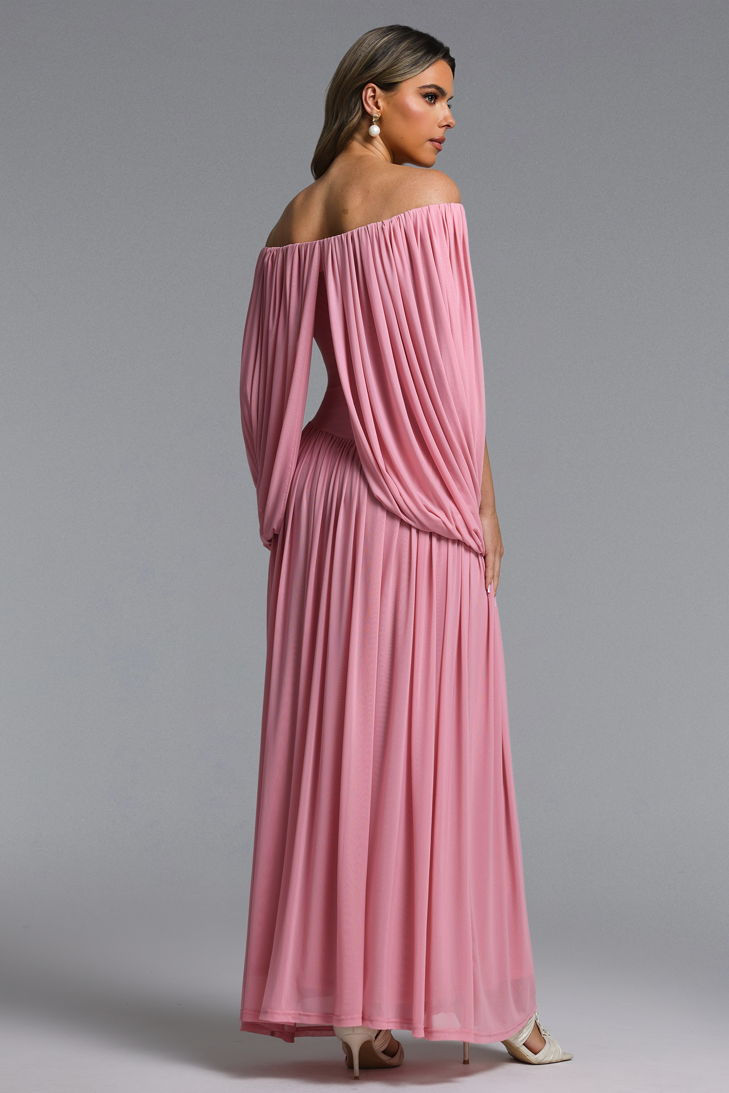 Yauia Romantic Contour Off Shoulder Ruched Maxi Dress