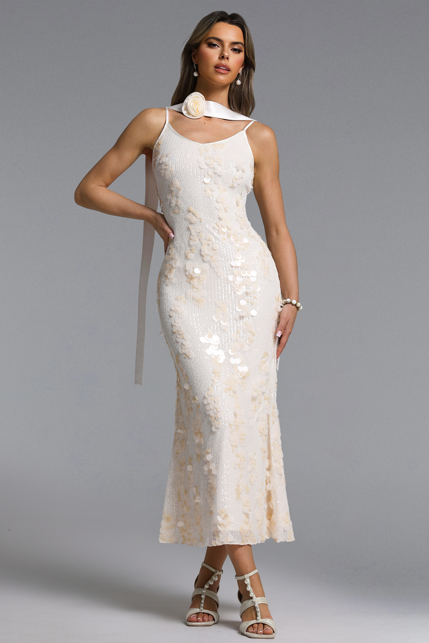 Farera Chic Contour Sleeveless Sequin Maxi Dress