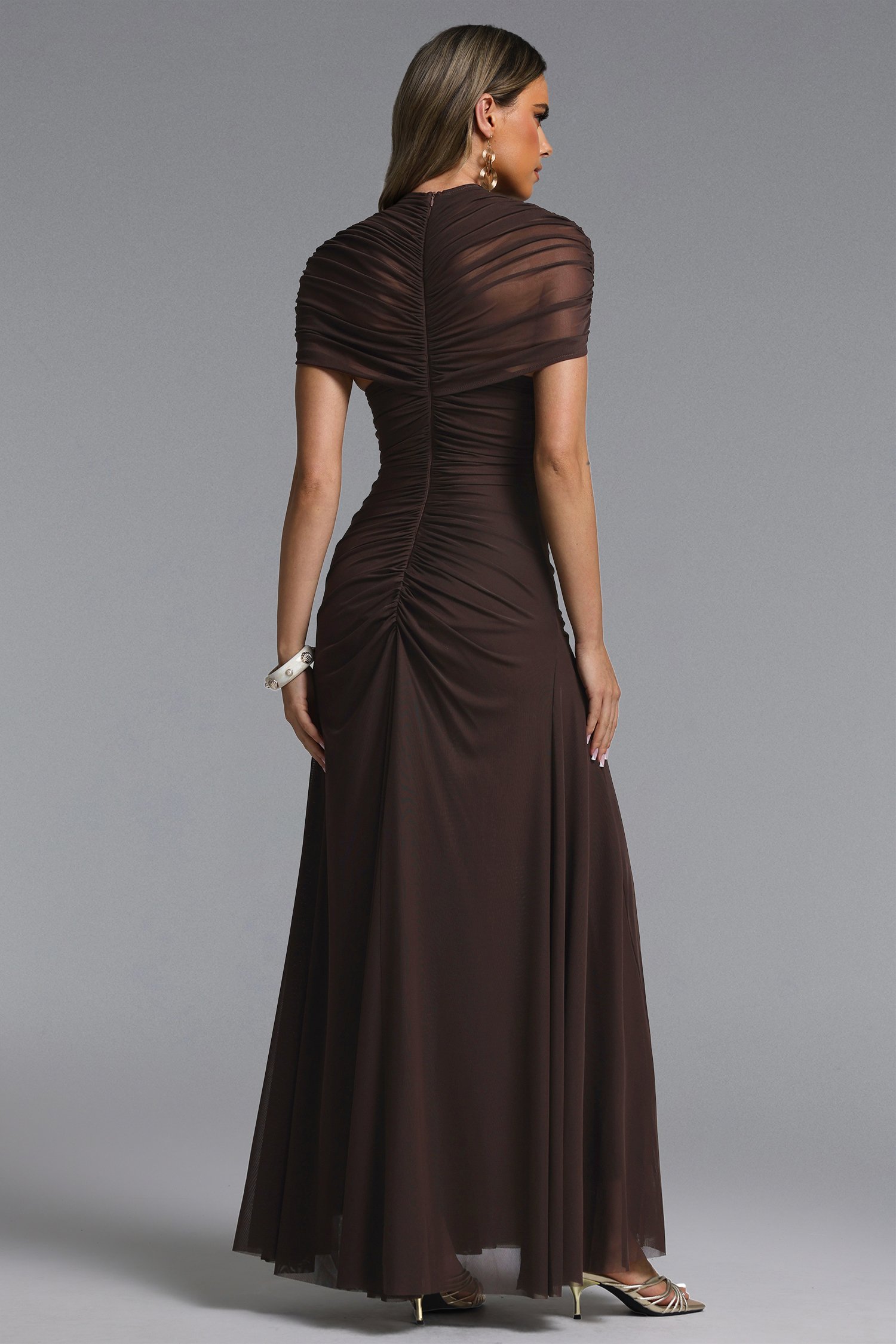 Fanni Chic Contour Short Sleeve Cut Out Ruched Maxi Dress