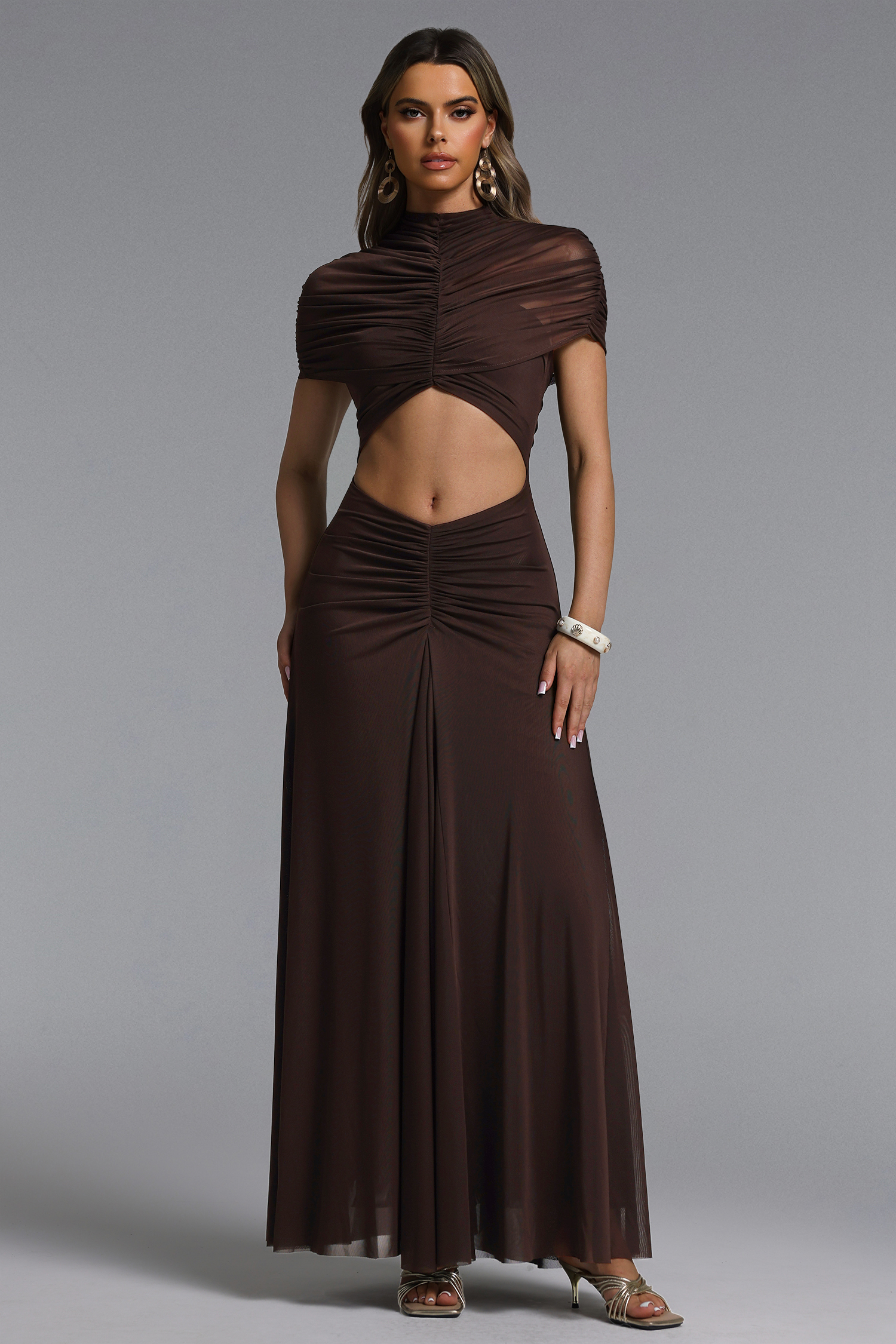 Fanni Chic Contour Short Sleeve Cut Out Ruched Maxi Dress