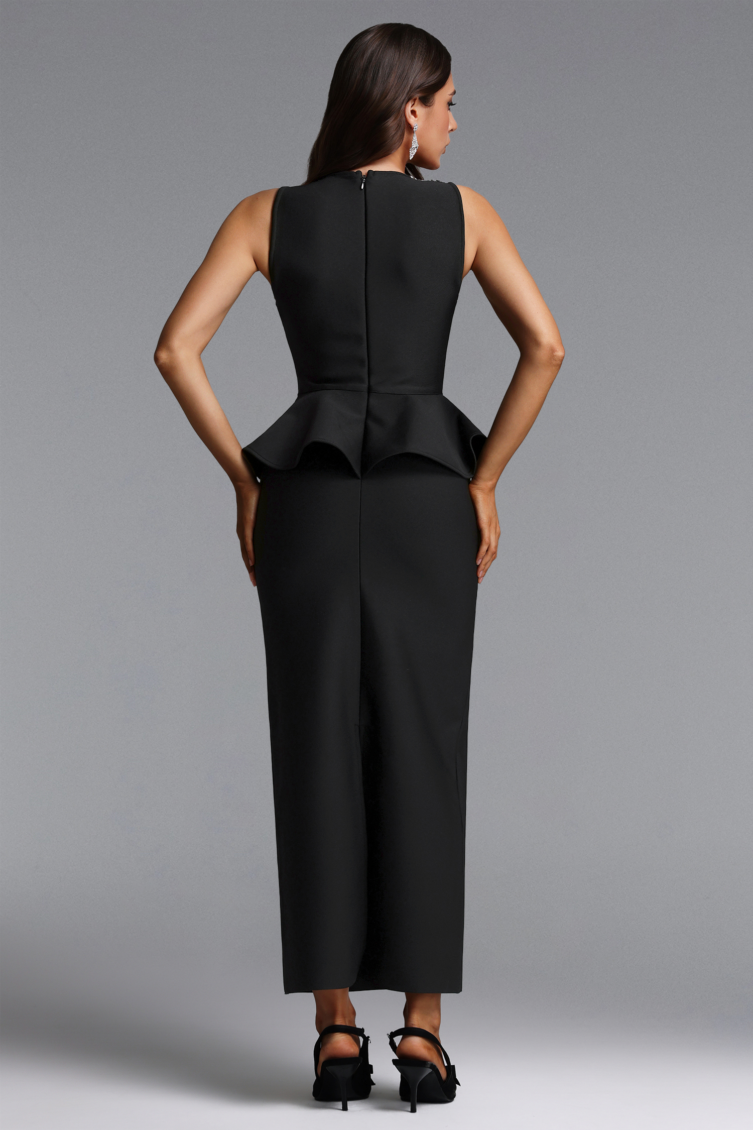 Sarna Elegant Contour Sleeveless Rhinestone Bandage Maxi Dress