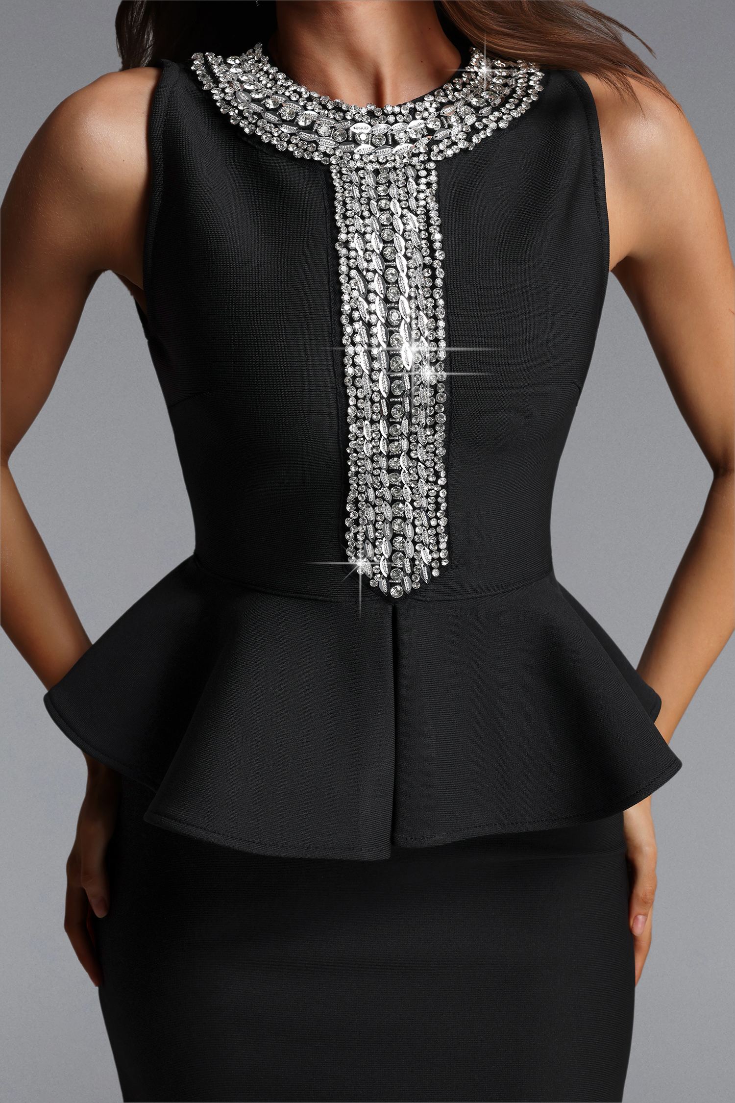 Sarna Elegant Contour Sleeveless Rhinestone Bandage Maxi Dress