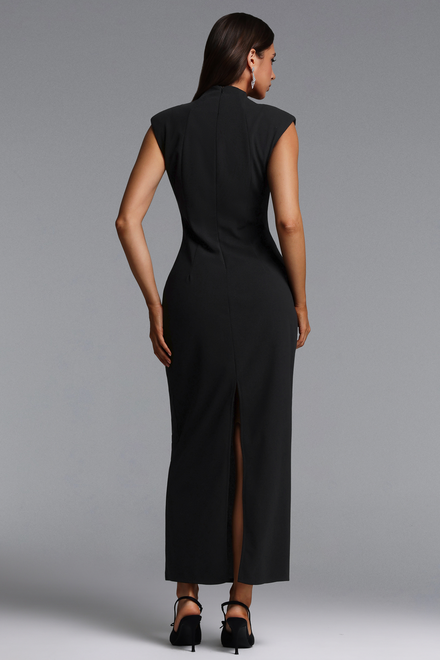 Josefina Chic Contour Sleeveless Cut Out Metal Button Maxi Dress