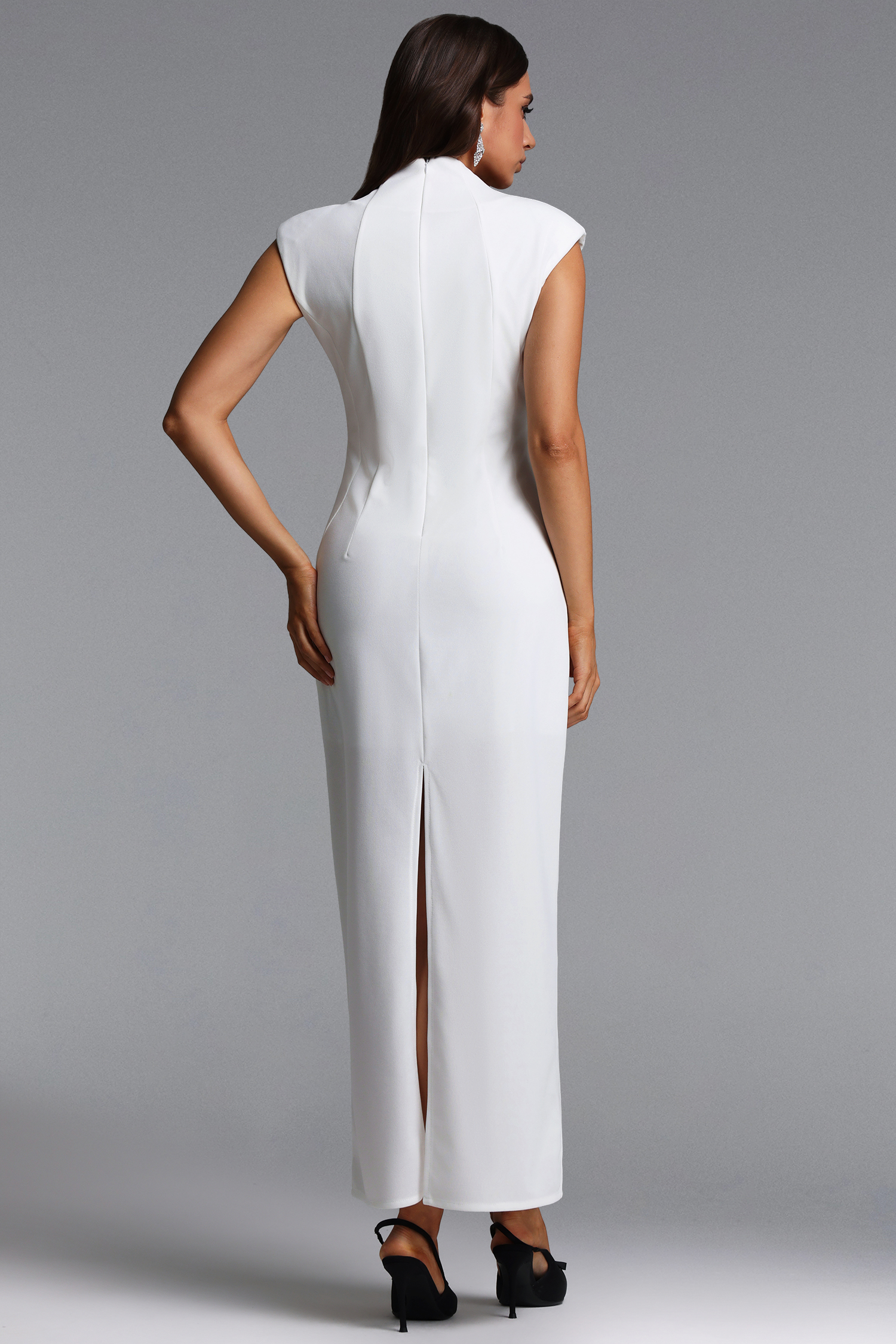 Josefina Chic Contour Sleeveless Cut Out Metal Button Maxi Dress