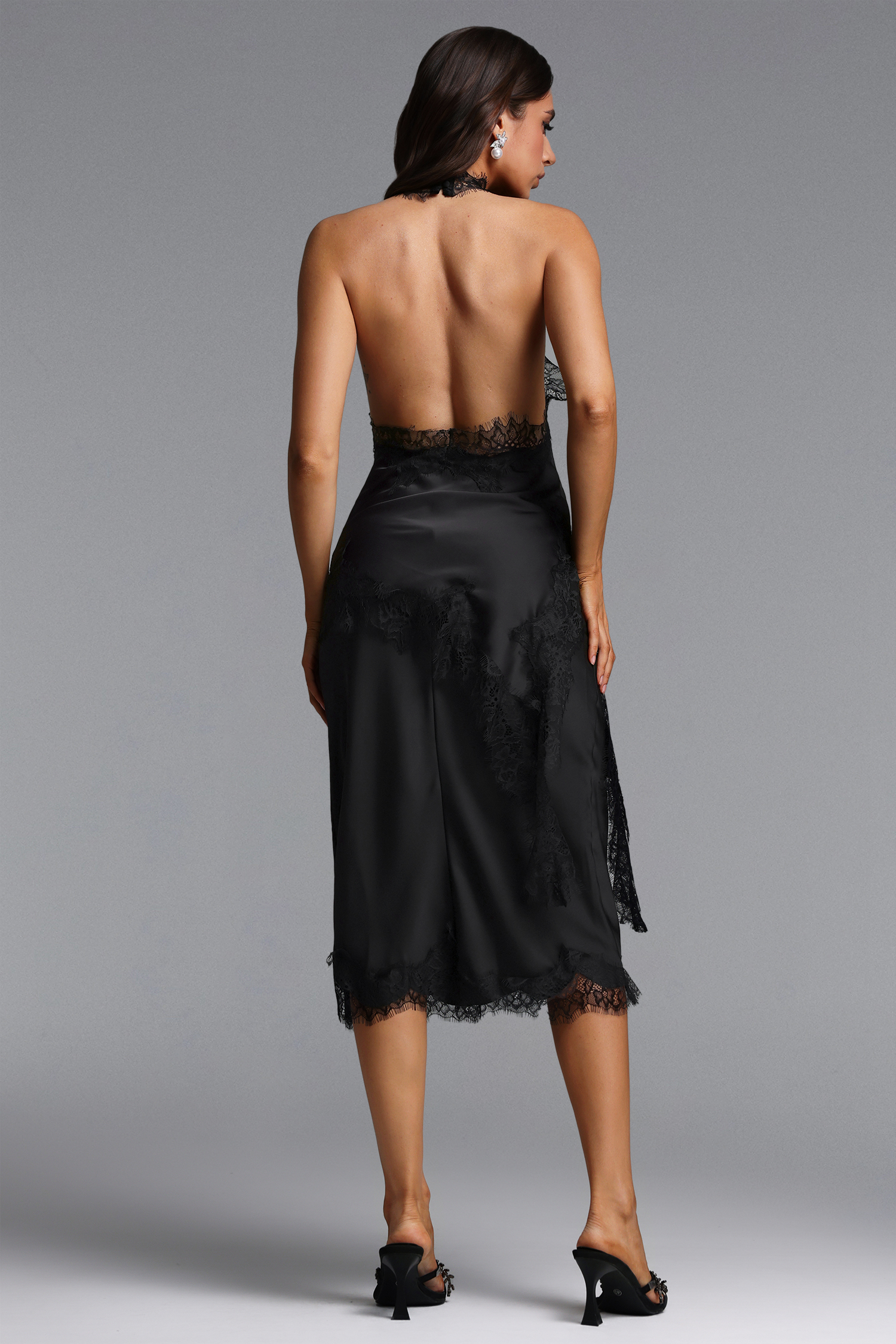 Jenna Chic Contour Halter Lace Satin Top and Skirt Set