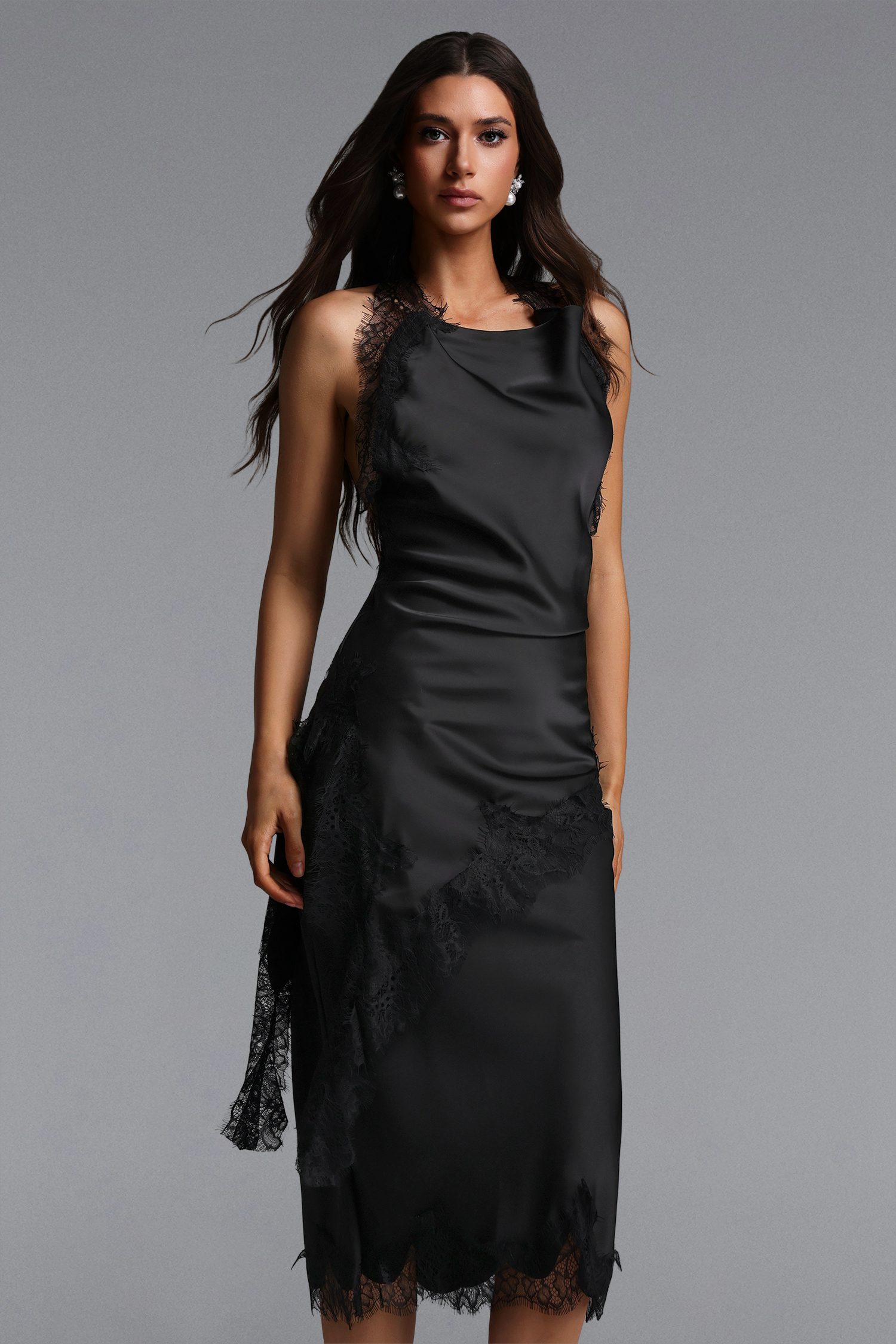 Jenna Chic Contour Halter Lace Satin Top and Skirt Set