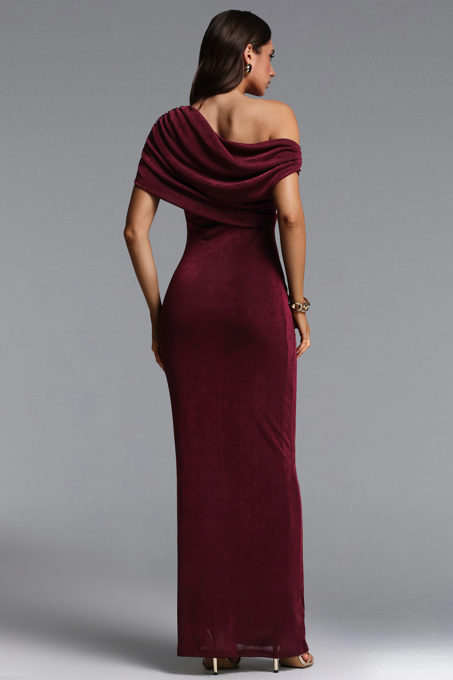 Eithne Chic Contour One Shoulder Ruched Knit Maxi Dress