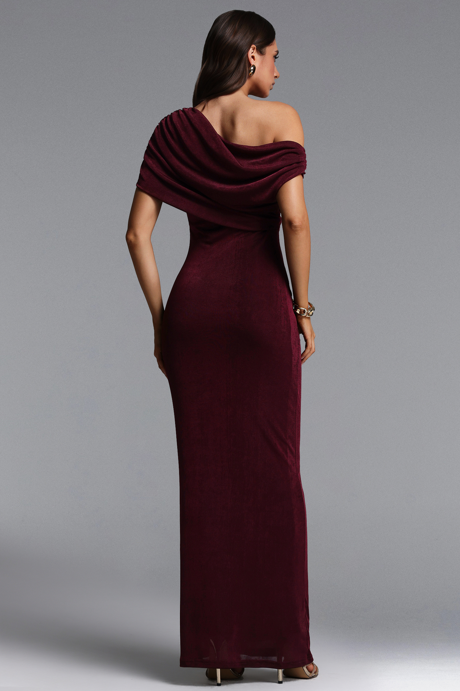 Eithne Chic Contour One Shoulder Ruched Knit Maxi Dress