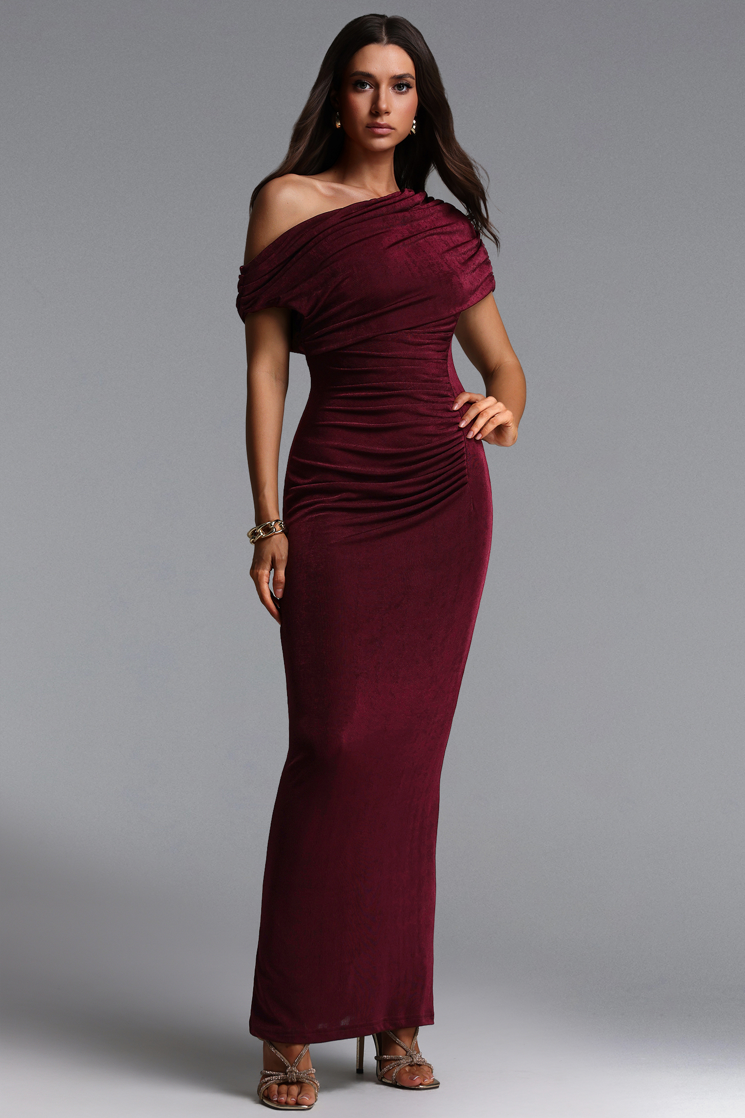 Eithne Chic Contour One Shoulder Ruched Knit Maxi Dress