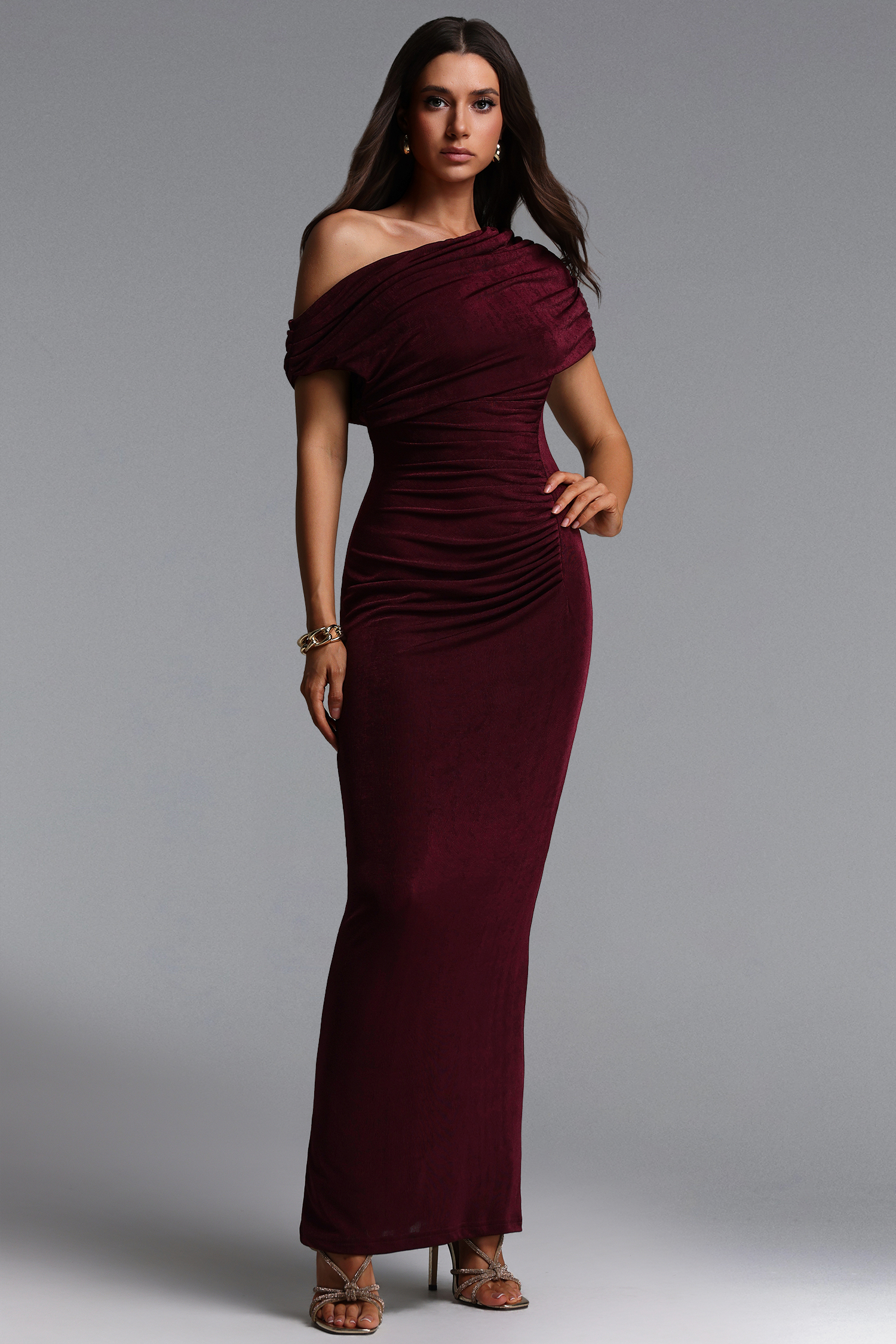 Eithne Chic Contour One Shoulder Ruched Knit Maxi Dress