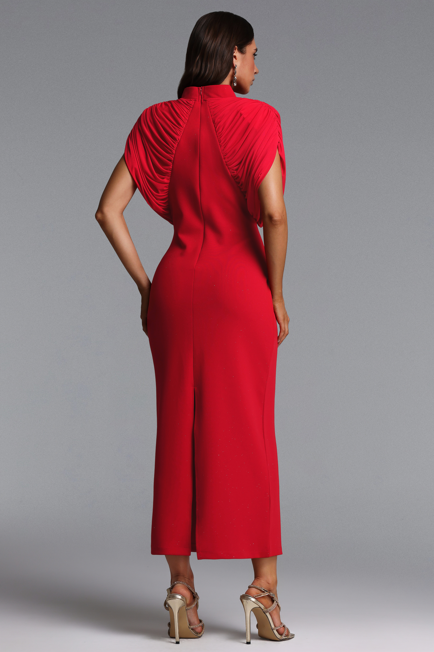 Tessy Chic Tailored High Neck Ruched Maxi Dress