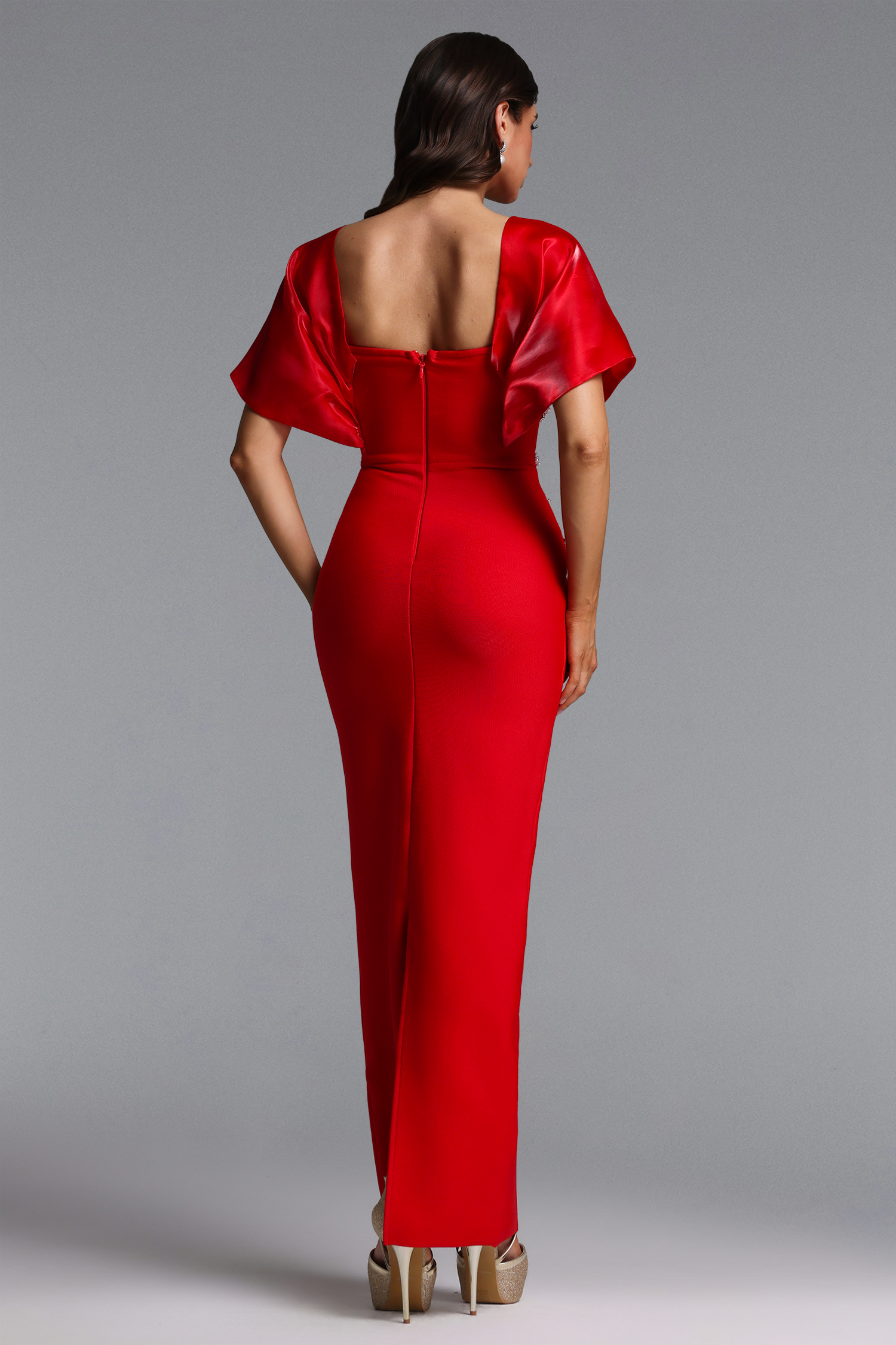 Linnaea Glamorous Contour Rhinestone Bandage Maxi Dress