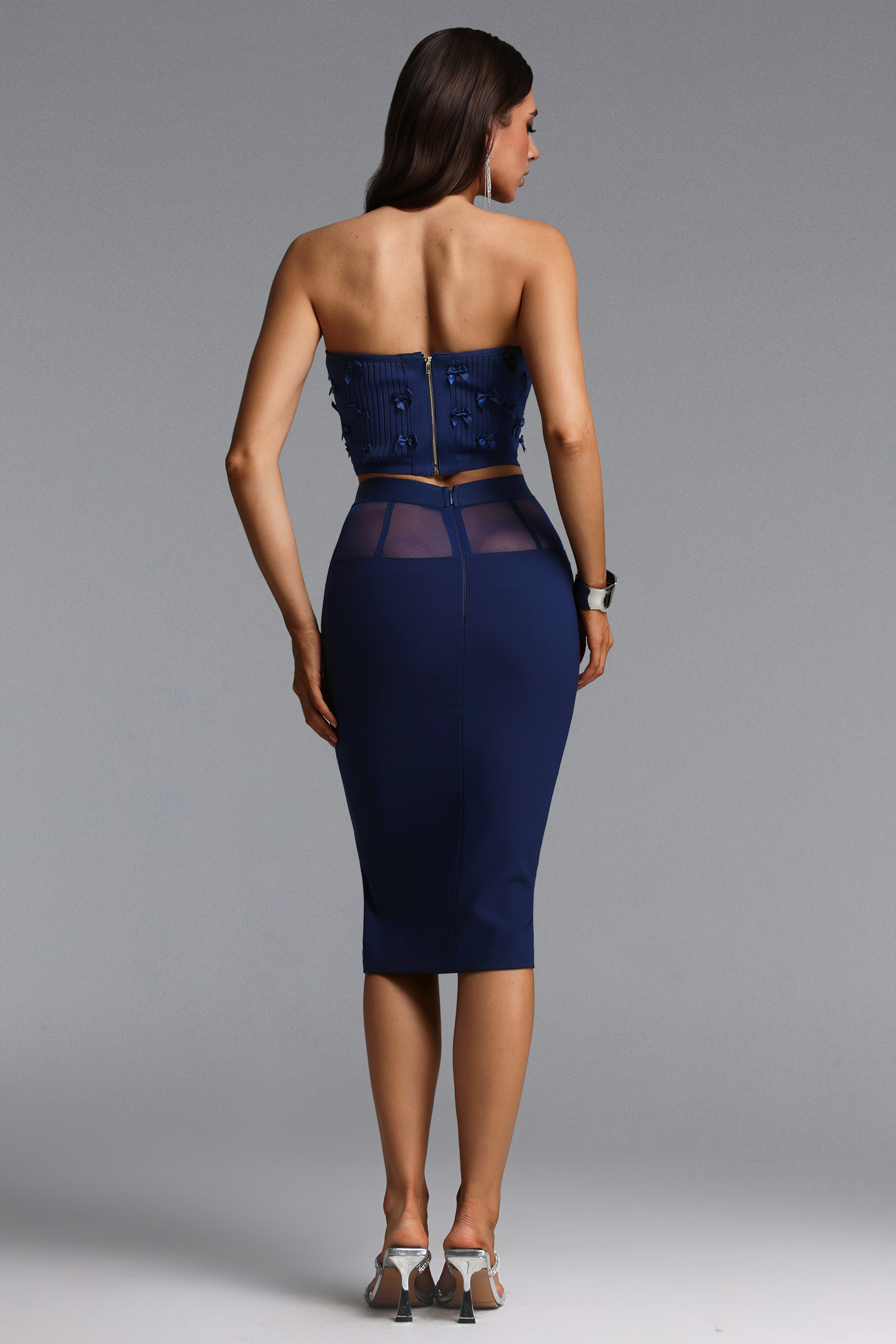 Olapa Chic Contour Strapless Bow Cut Out Midi Dress